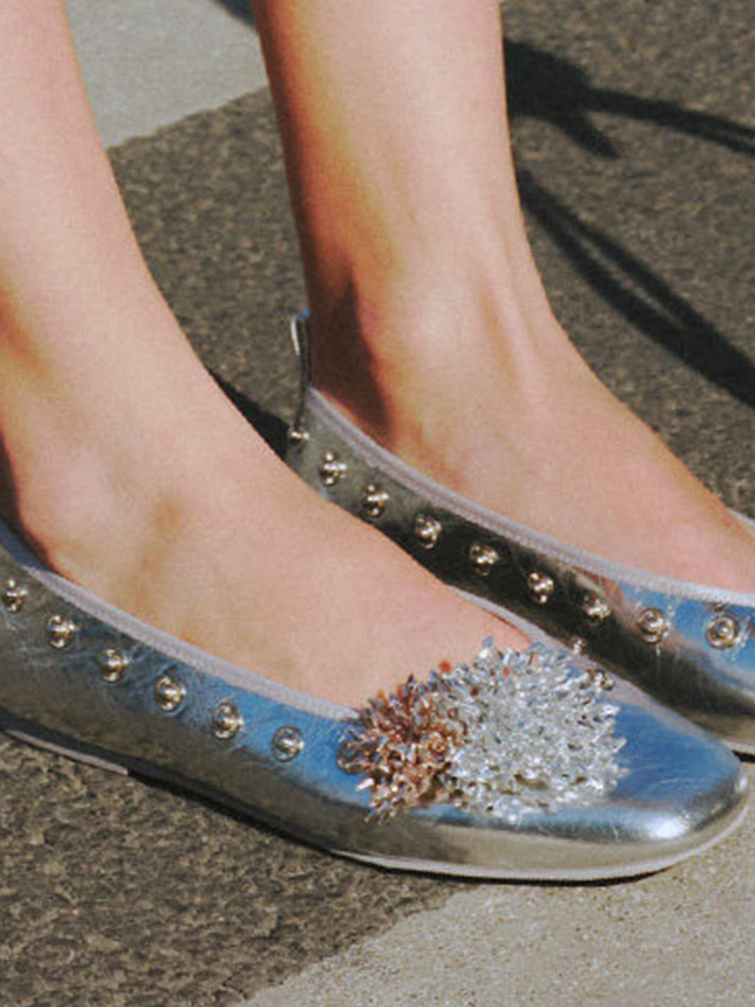 Studded Floral Square-Toe Flats - View 2