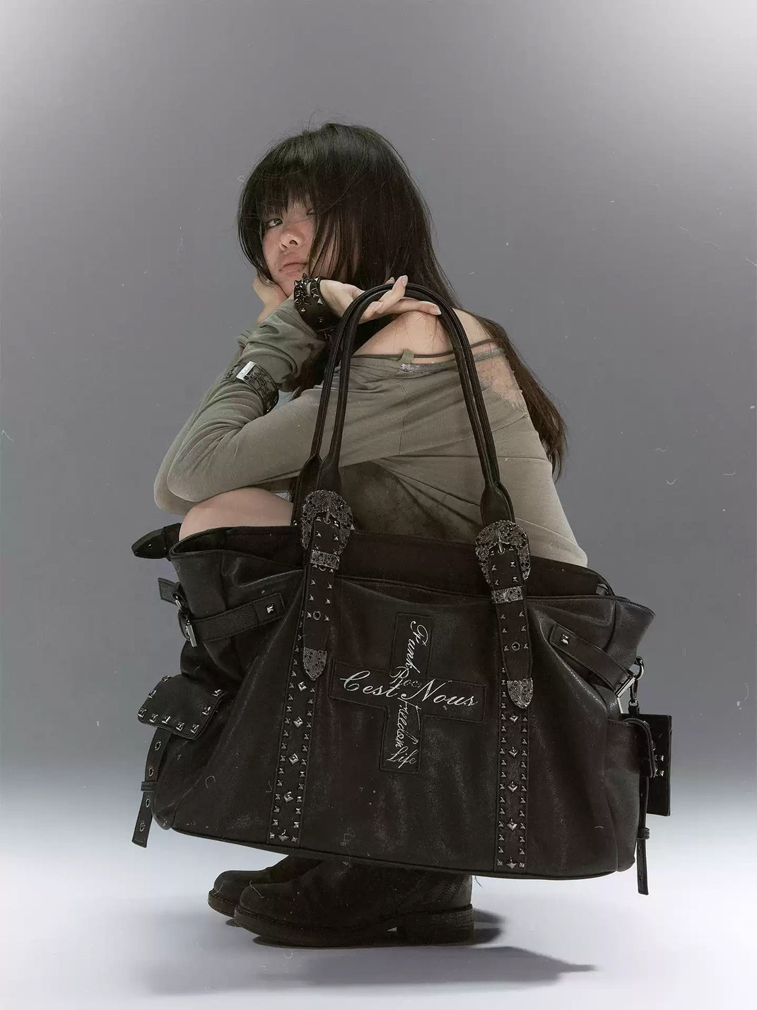 Cross-Stud Utility Shoulder Tote — product view 2