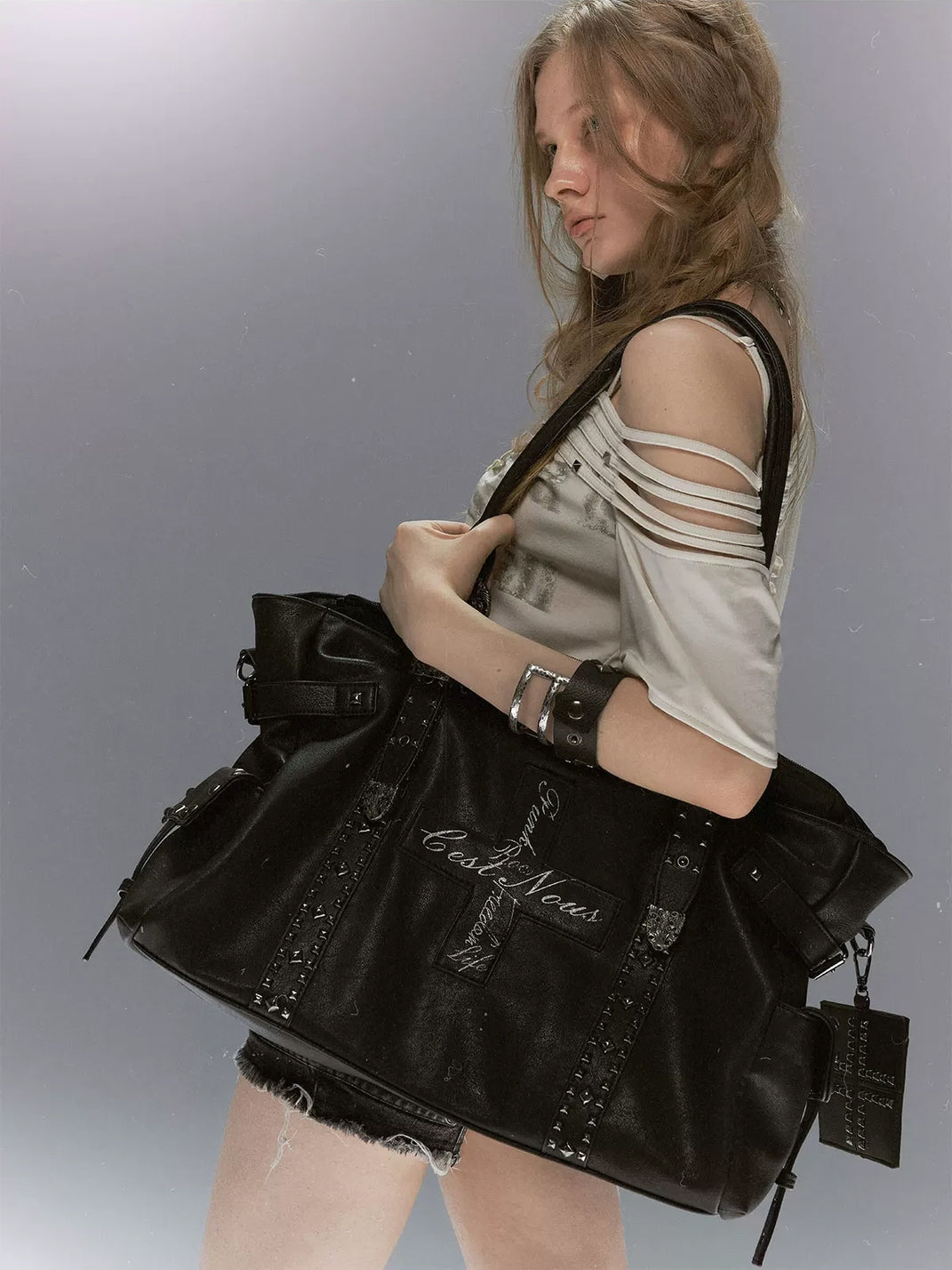 Cross-Stud Utility Shoulder Tote — product view 3