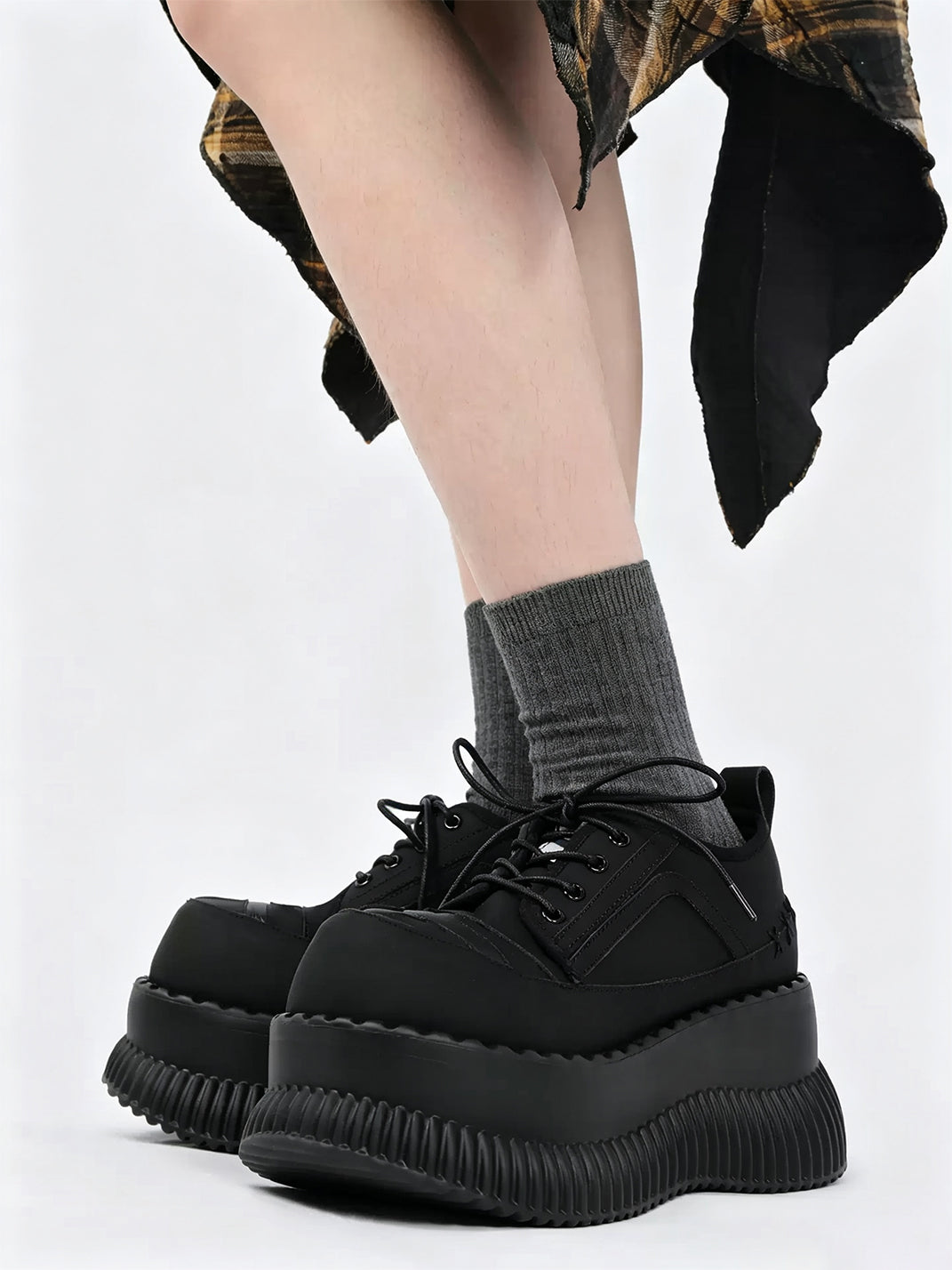Cross-Toe Chunky Platform Lace-Up Shoes - view 4