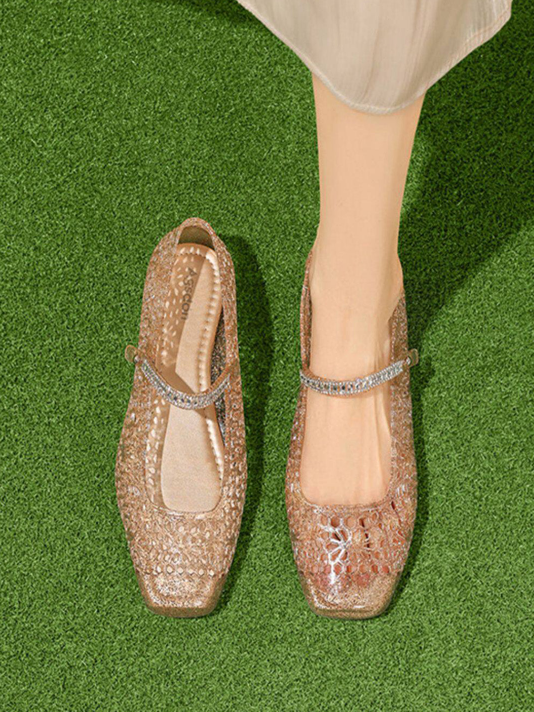 Crystal Glitter Mary Jane Ballet Flats - View 10
