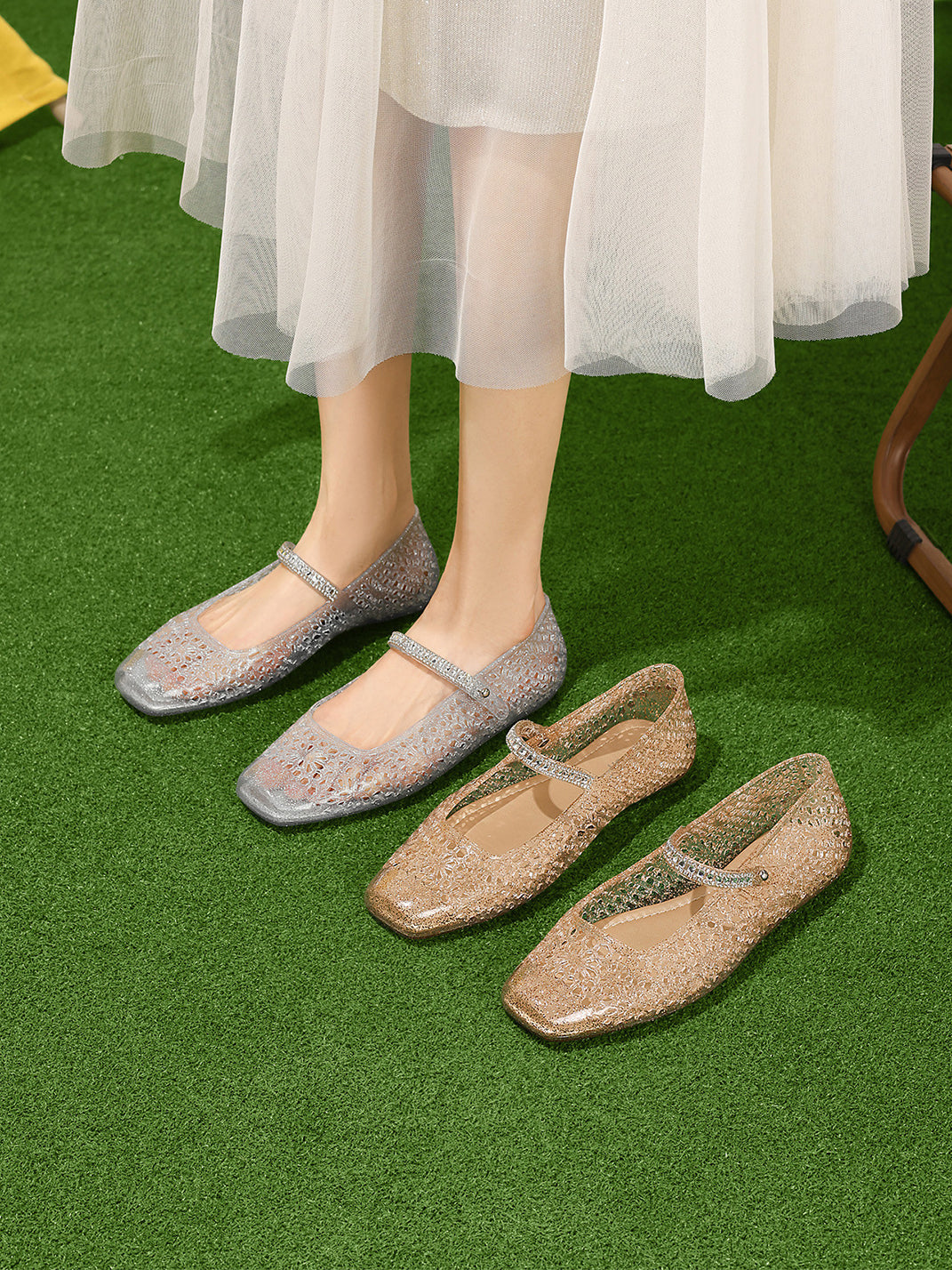 Crystal Glitter Mary Jane Ballet Flats - View 11