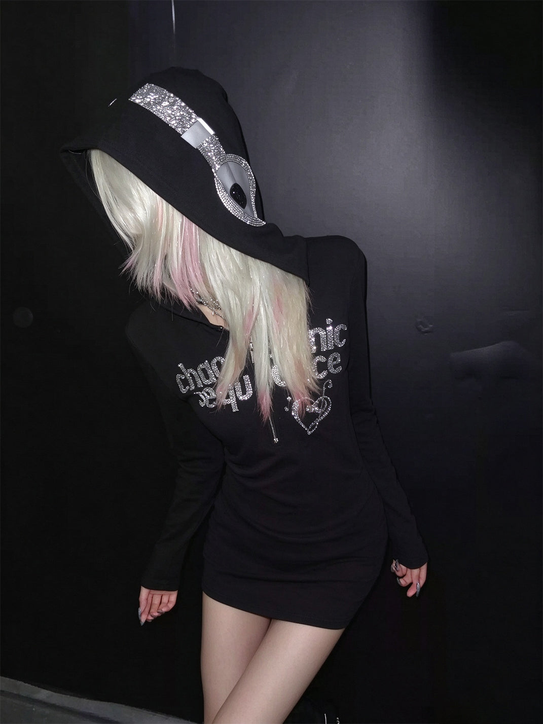 Crystal Headphone Hooded Mini Dress — product view 2