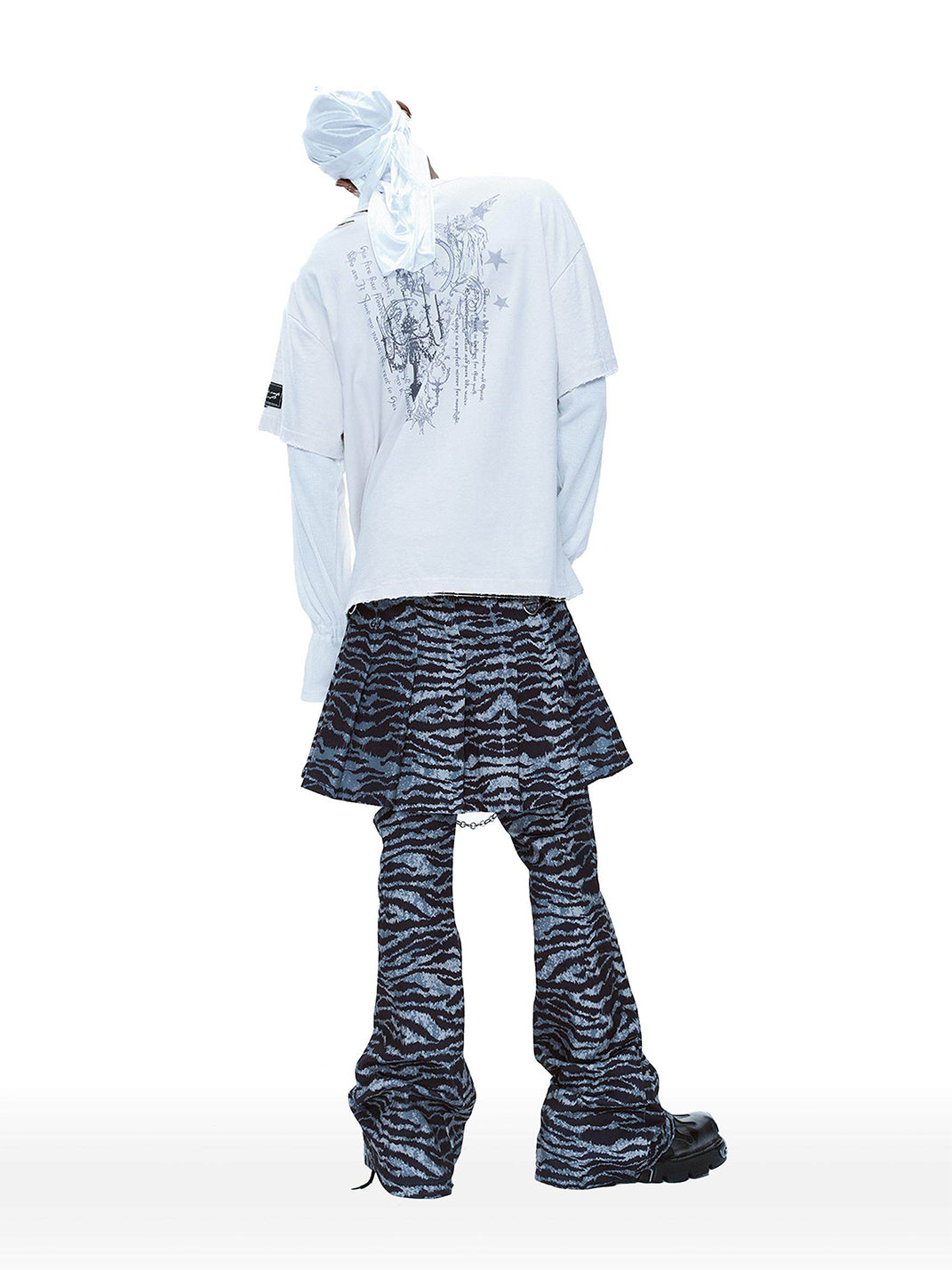 Tiger-Print Detachable Skirt-Flare Pants - View 6