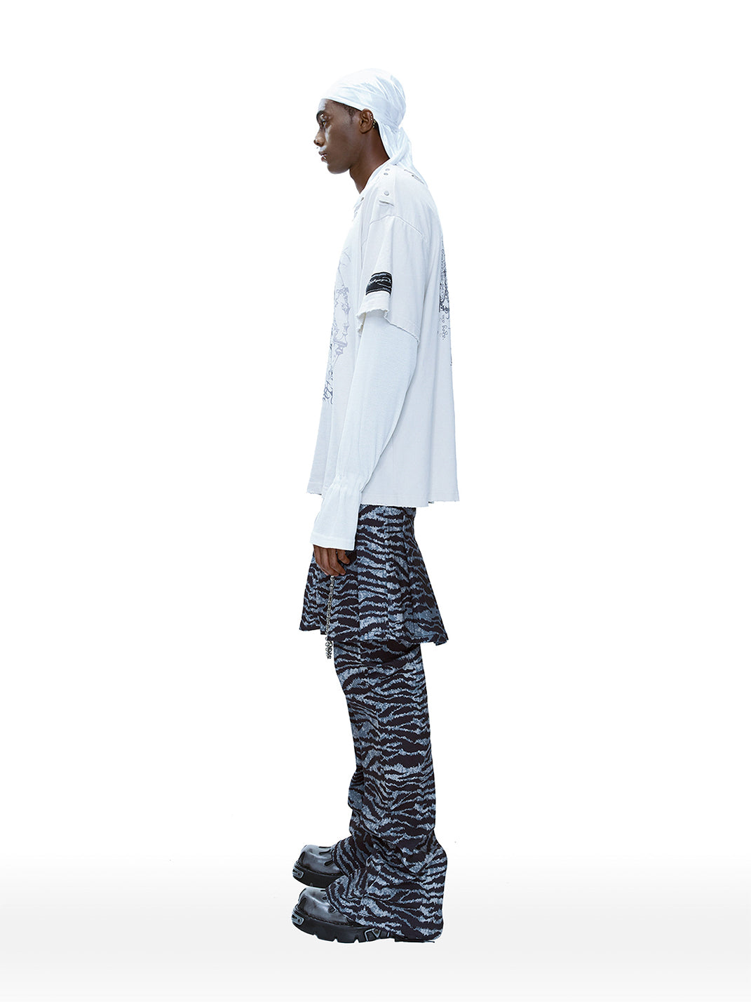 Tiger-Print Detachable Skirt-Flare Pants - View 7