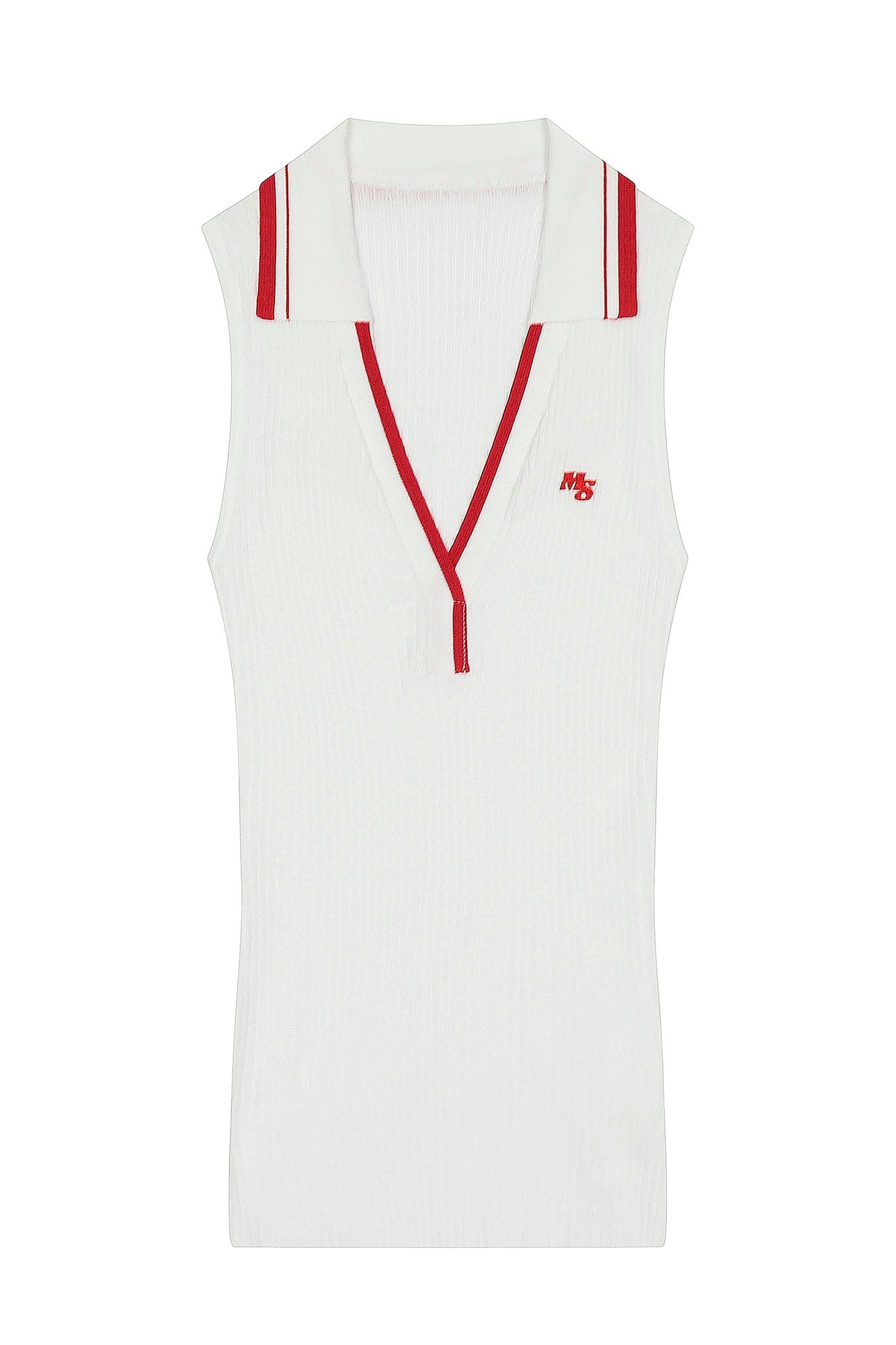 Ribbed Sleeveless Polo Shirt with Red Trim