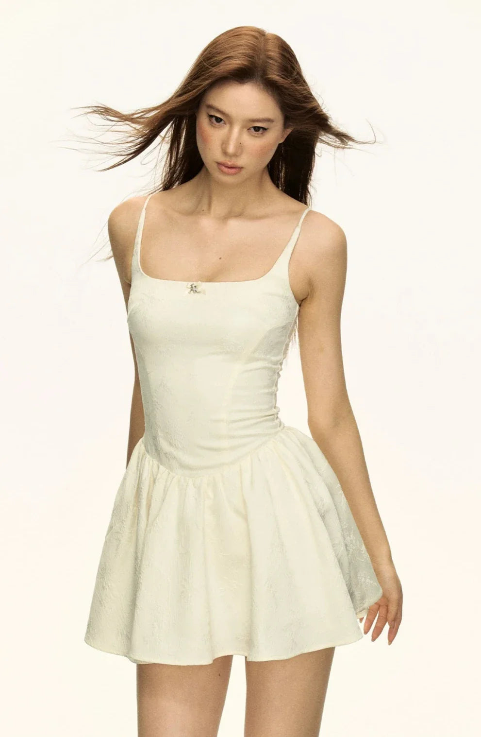 White Spaghetti Strap Fit and Flare Mini Dress