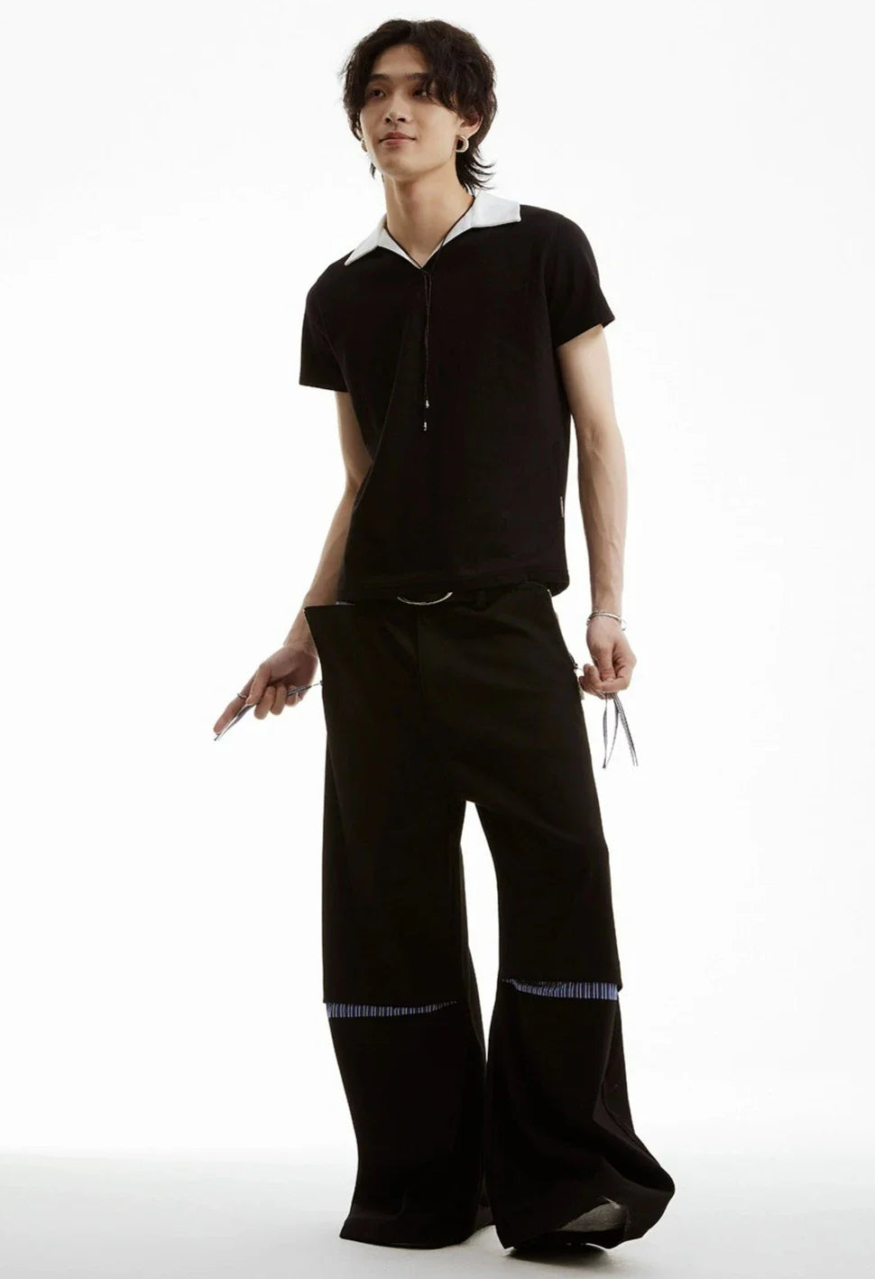 Contrast Collar Black Polo Shirt