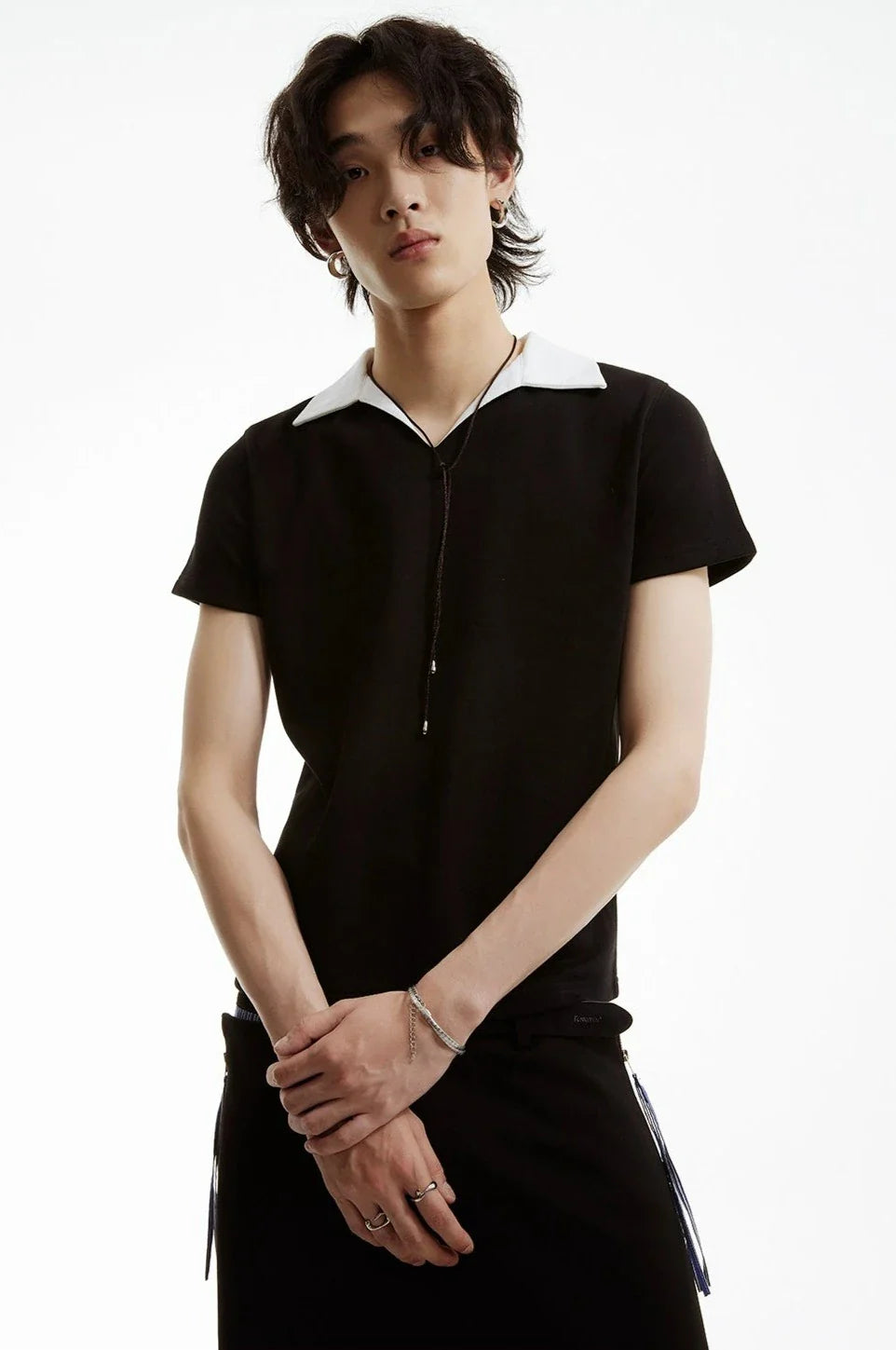 Contrast Collar Black Polo Shirt