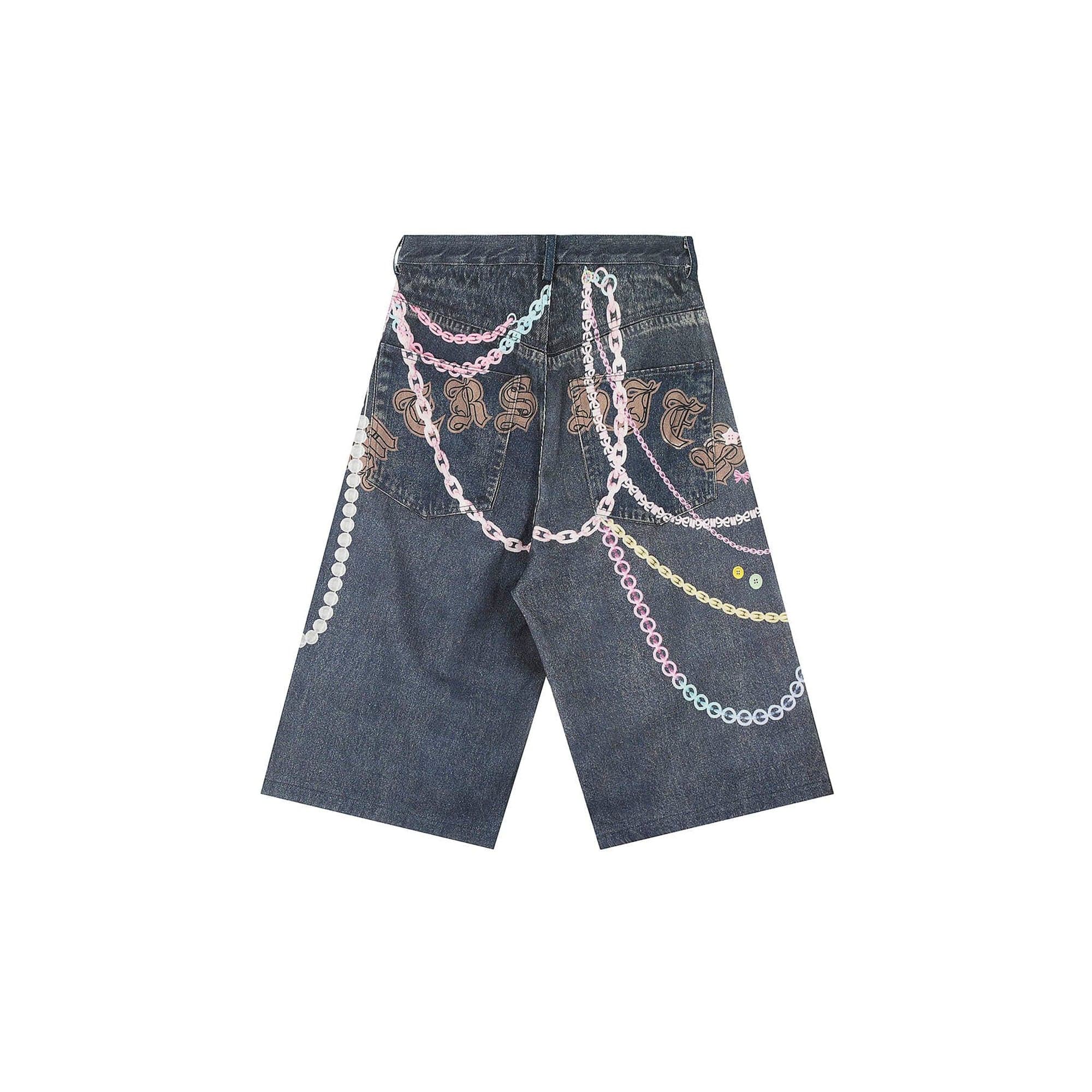 Pastel Charm Chain Denim Shorts