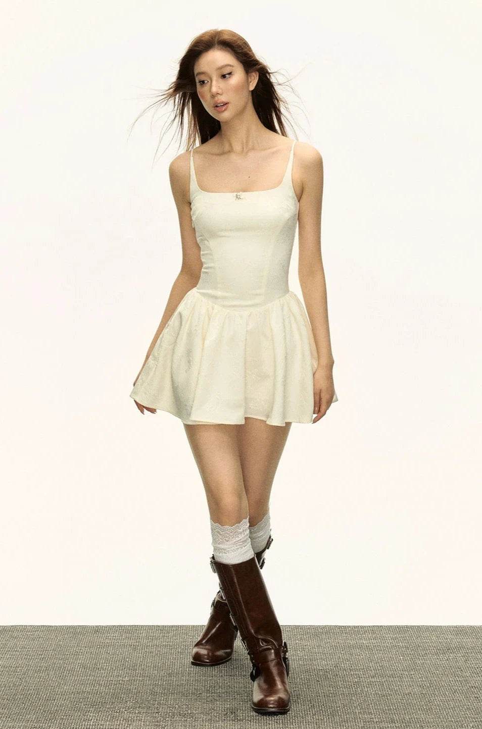 White Spaghetti Strap Fit and Flare Mini Dress