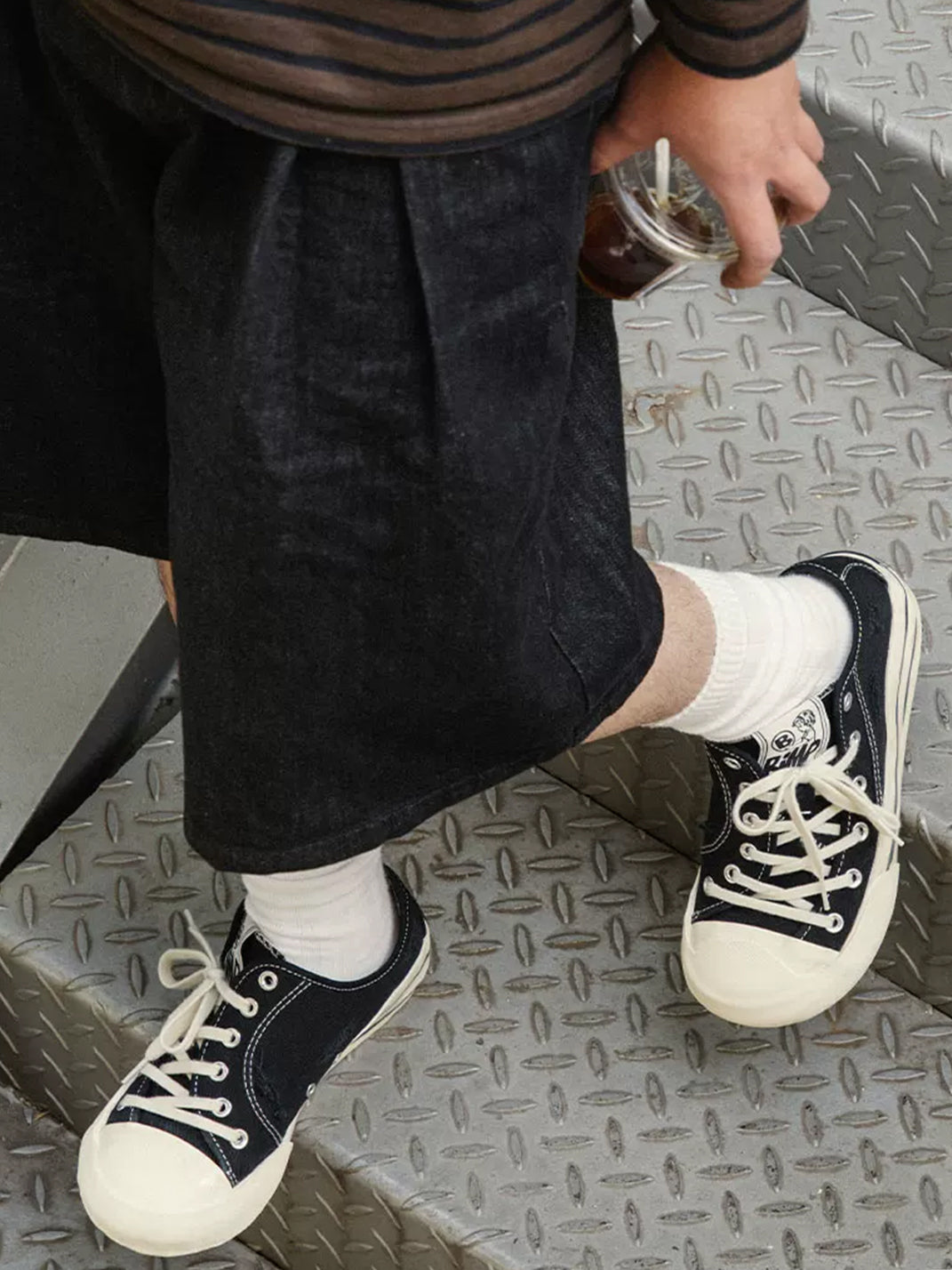 Layered-Sole Distressed Black Canvas Sneakers - view 4