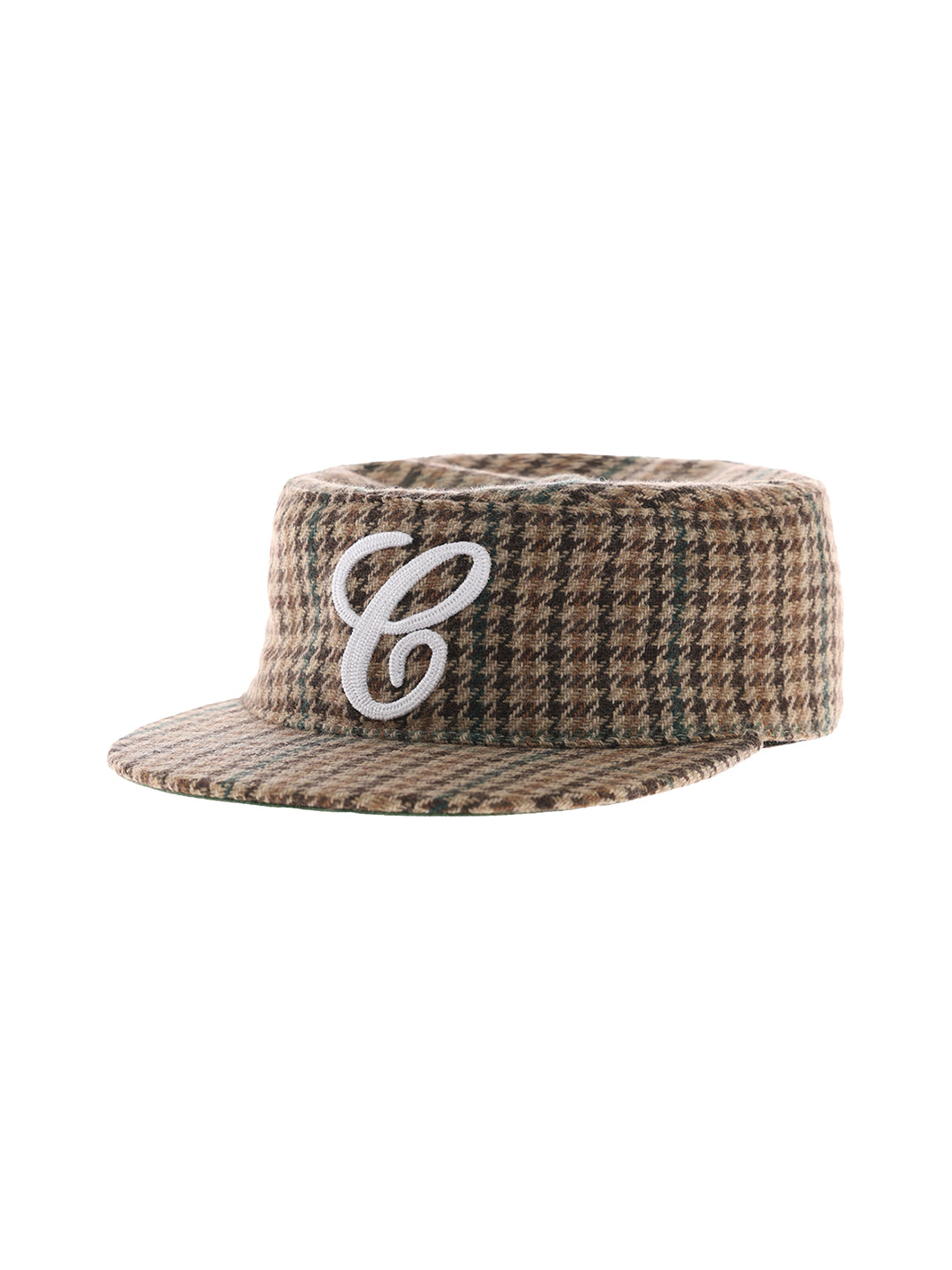 C-Embroidered Flat-Crown Cap - Brown Houndstooth - Product angle - view 1