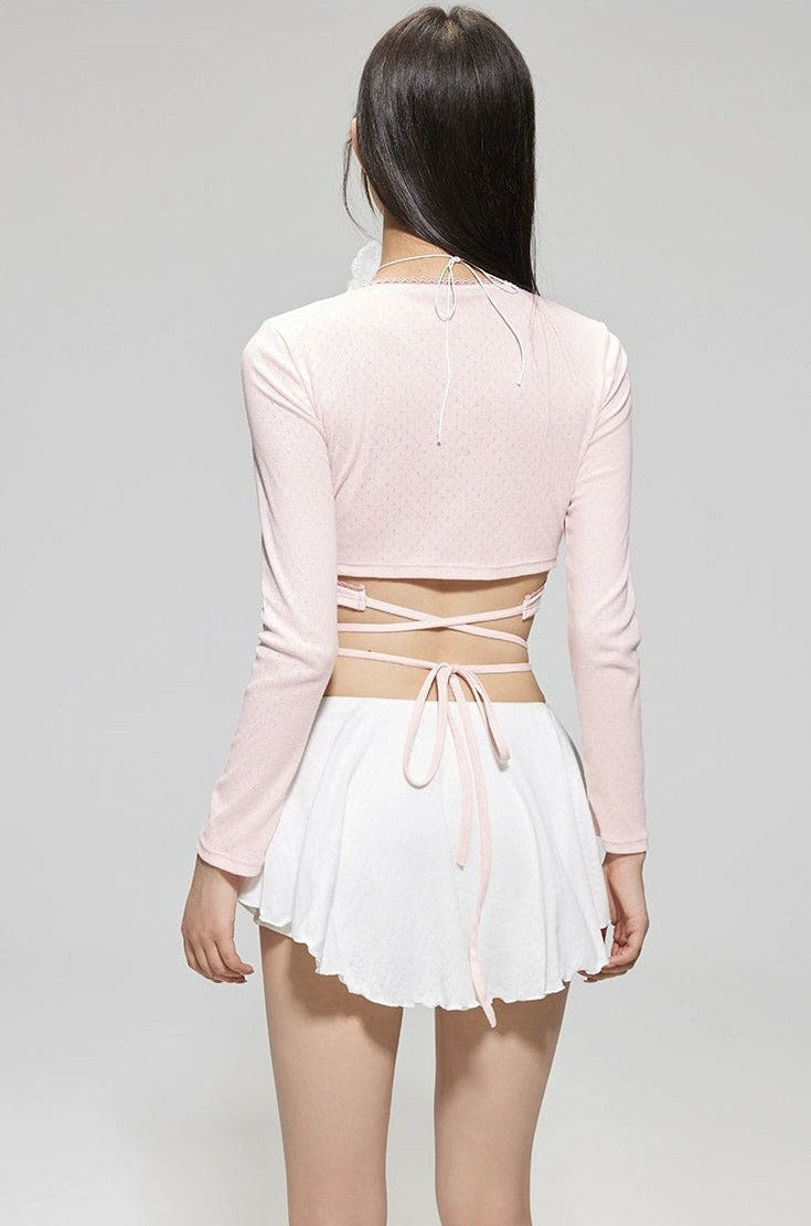 Wrap Long Sleeve Top and Skirted Bikini Set