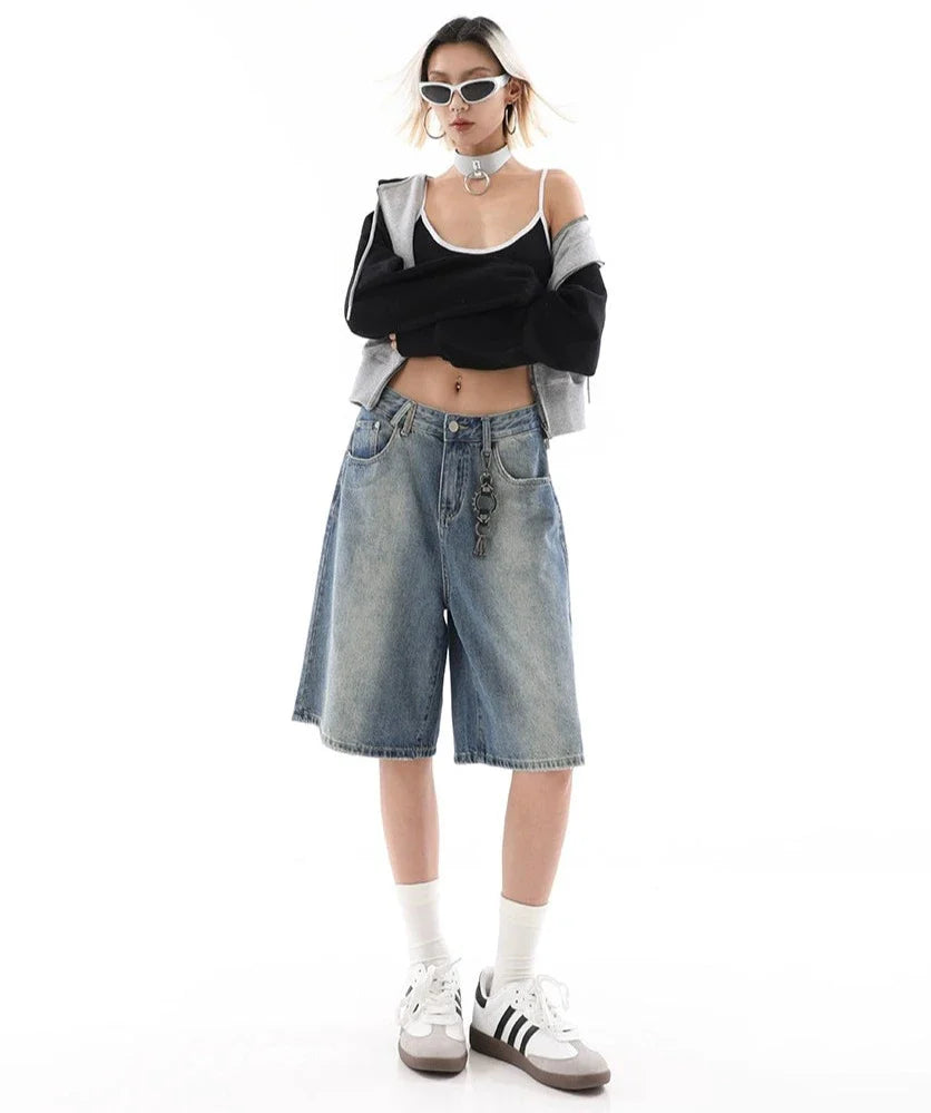 라이트워시 데님 버뮤다 culottes