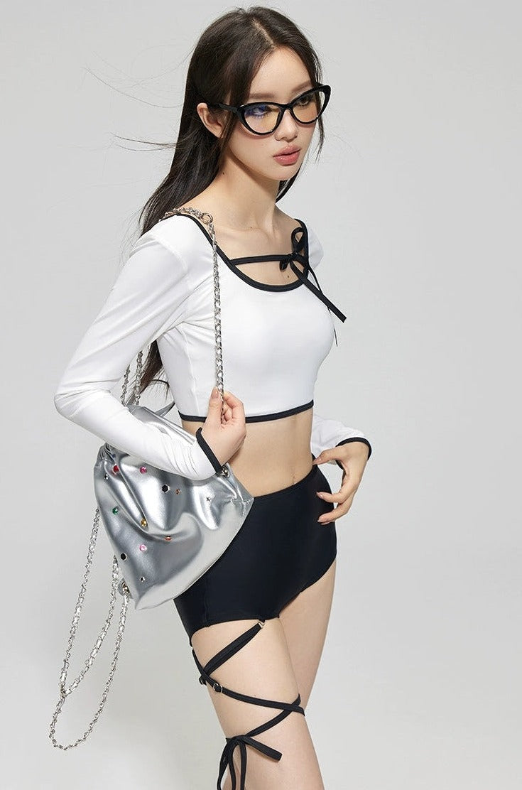 Black and White Strappy Crop Set