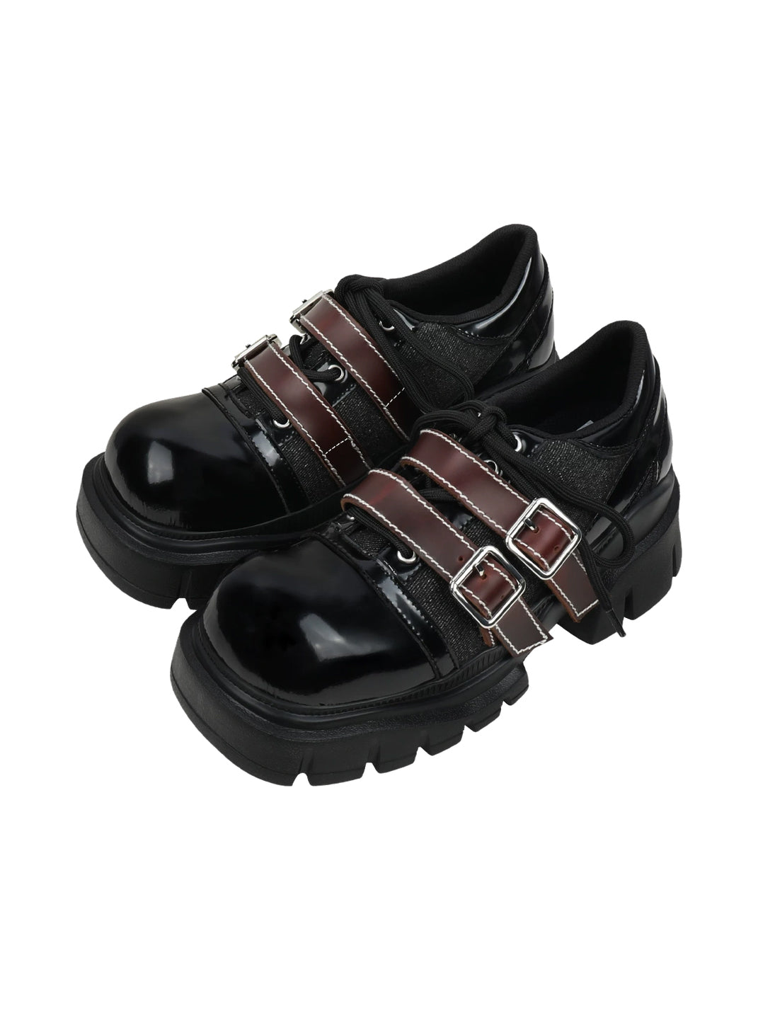 Double-Buckle Square-Toe Platform Lace-Up Shoes - view 6