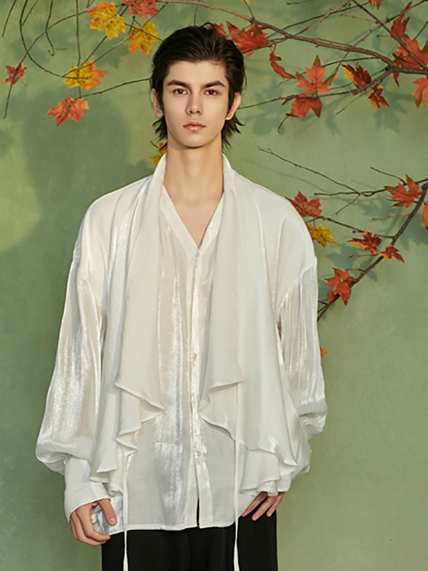Draped Silk Ruffle Shirt