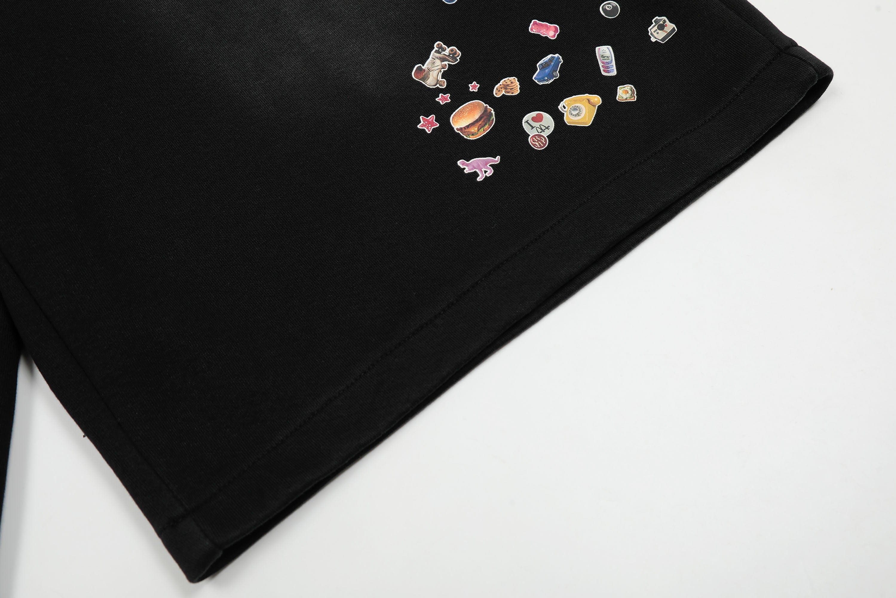 Black Sweat Shorts with Mini Sticker Print Graphics