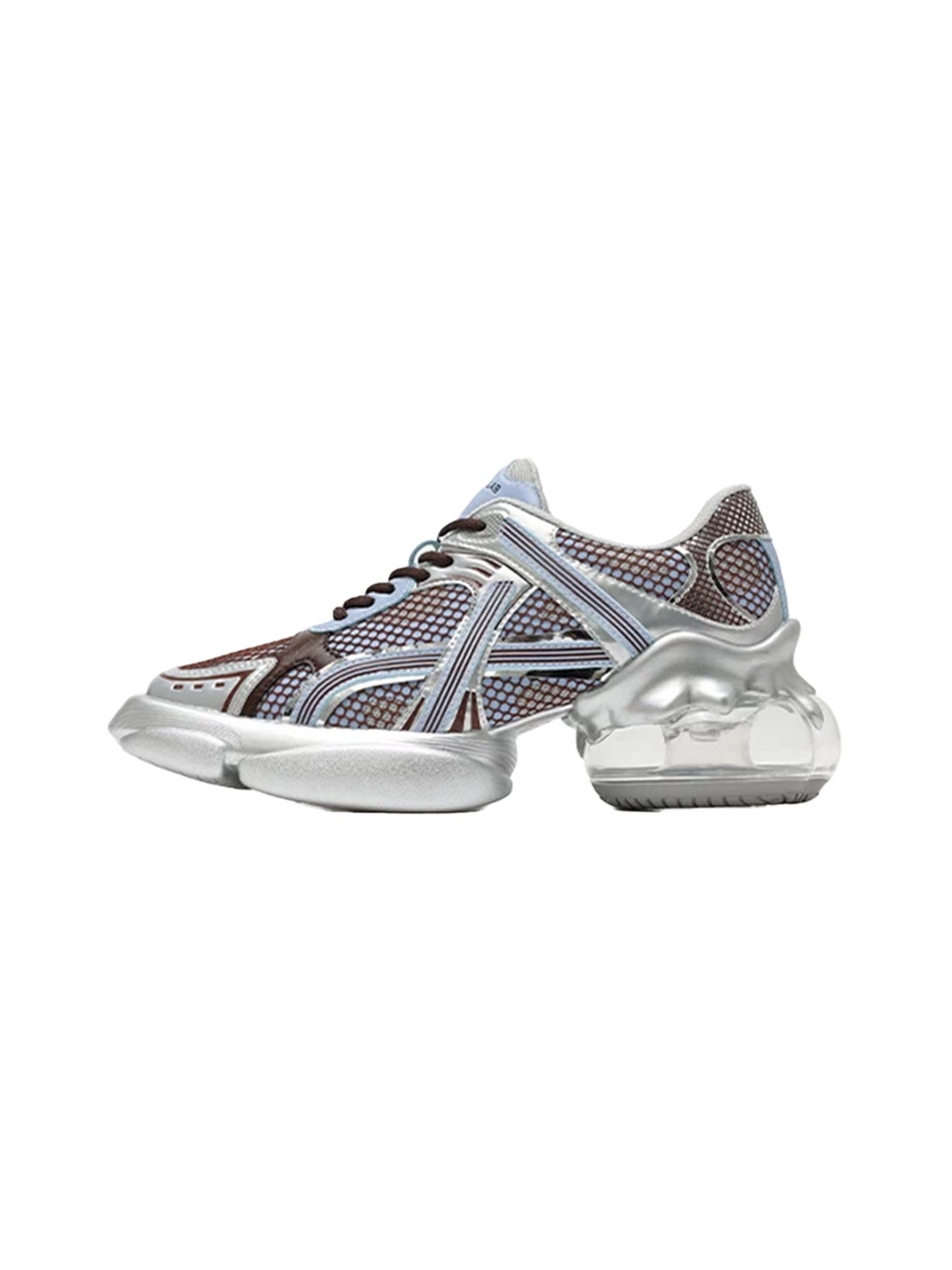 Silver-Blue Mesh Sculpted Runner Sneakers