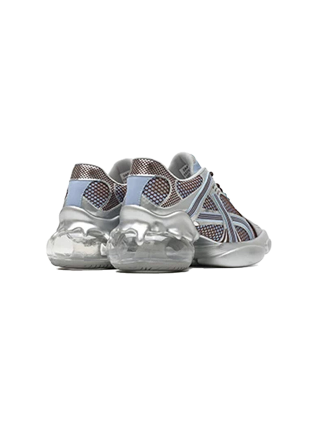 Silver-Blue Mesh Sculpted Runner Sneakers - View 5