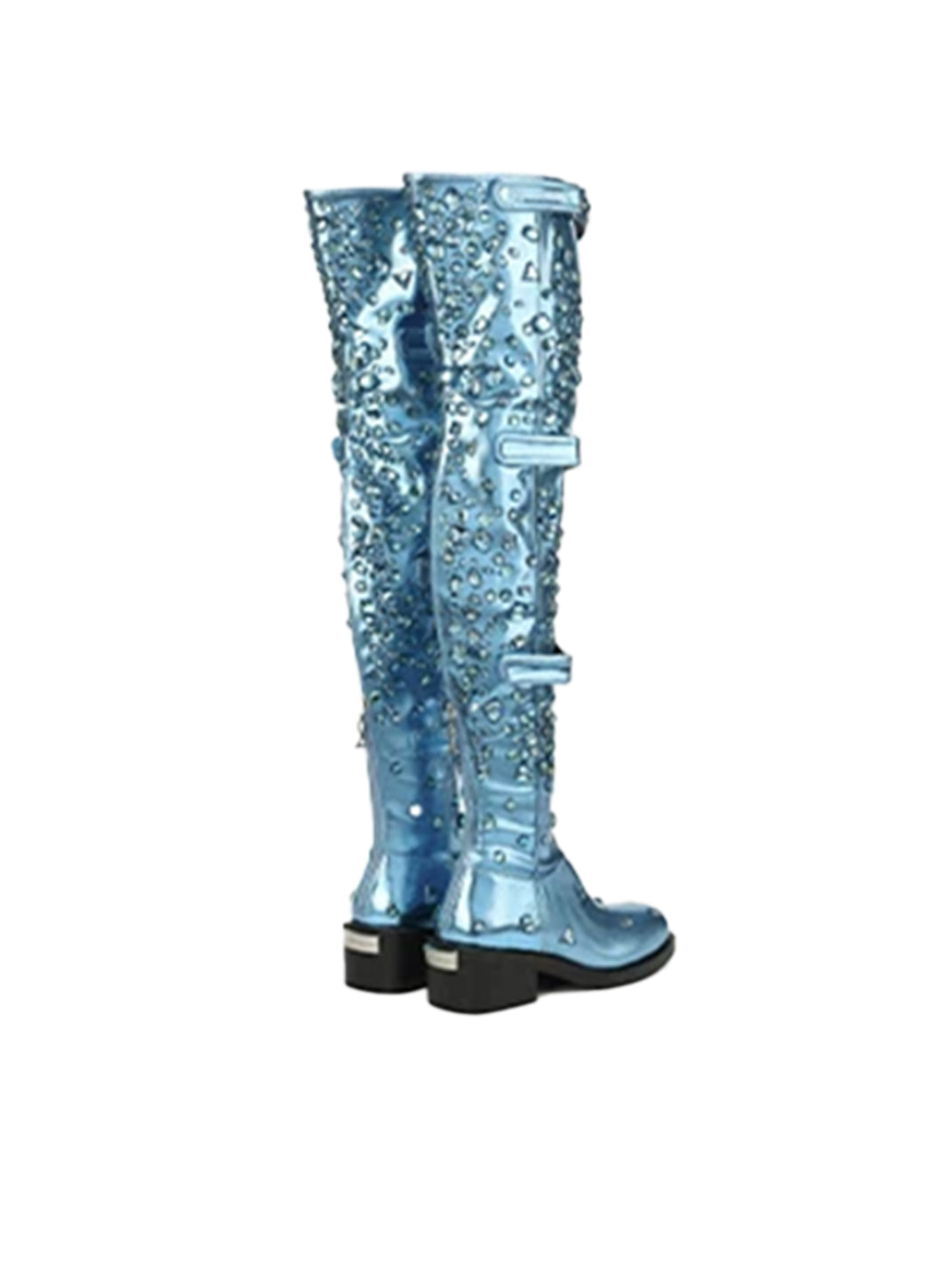 Blue Rhinestone Cutout Over-the-Knee Boots - View 7