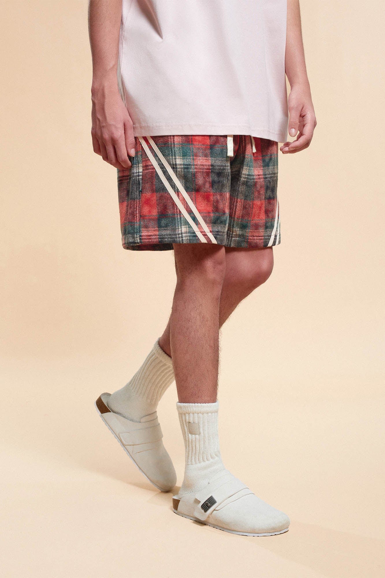 Plaid Draw String Track Shorts