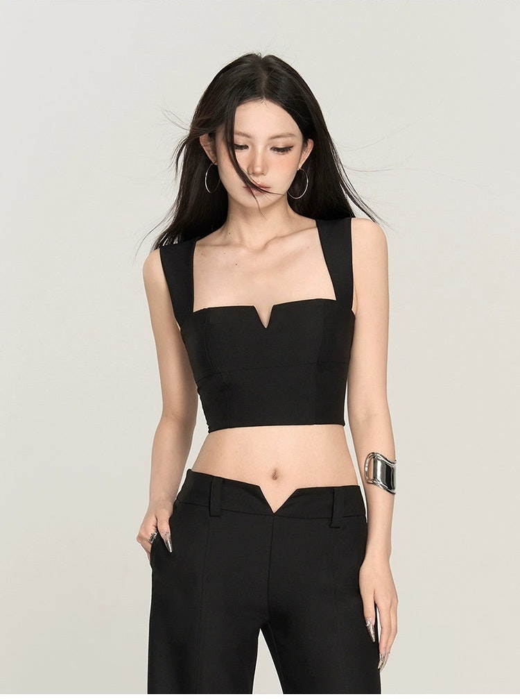 Black Square Neck Crop Top