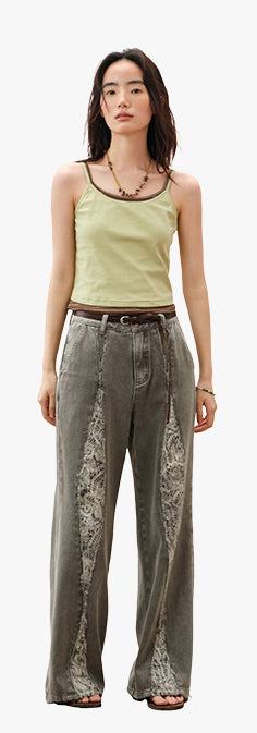 Embroidered Denim Wide Leg Jeans