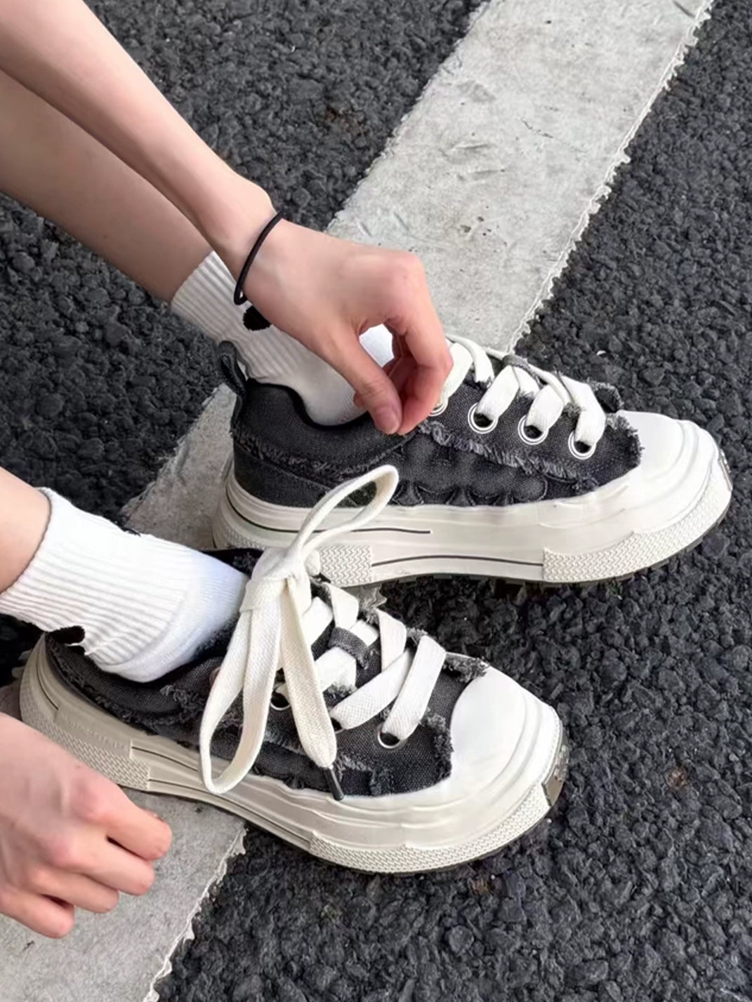 Washed Charcoal Clover-Panel Platform Sneakers - view 2