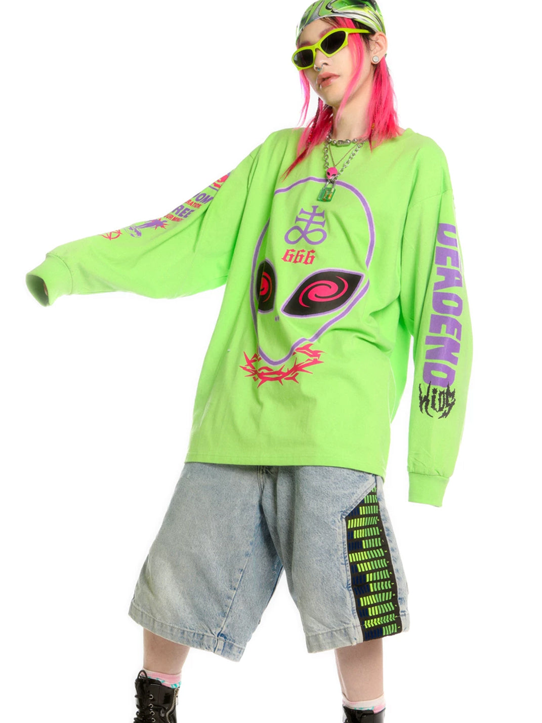 Neon Alien Graphic Oversized Sweatshirt - View 5