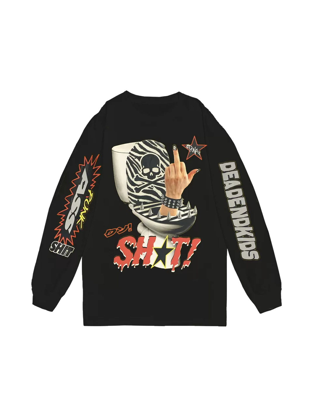 Punk Skull Graphic Oversized Long-Sleeve T-Shirt - View 4