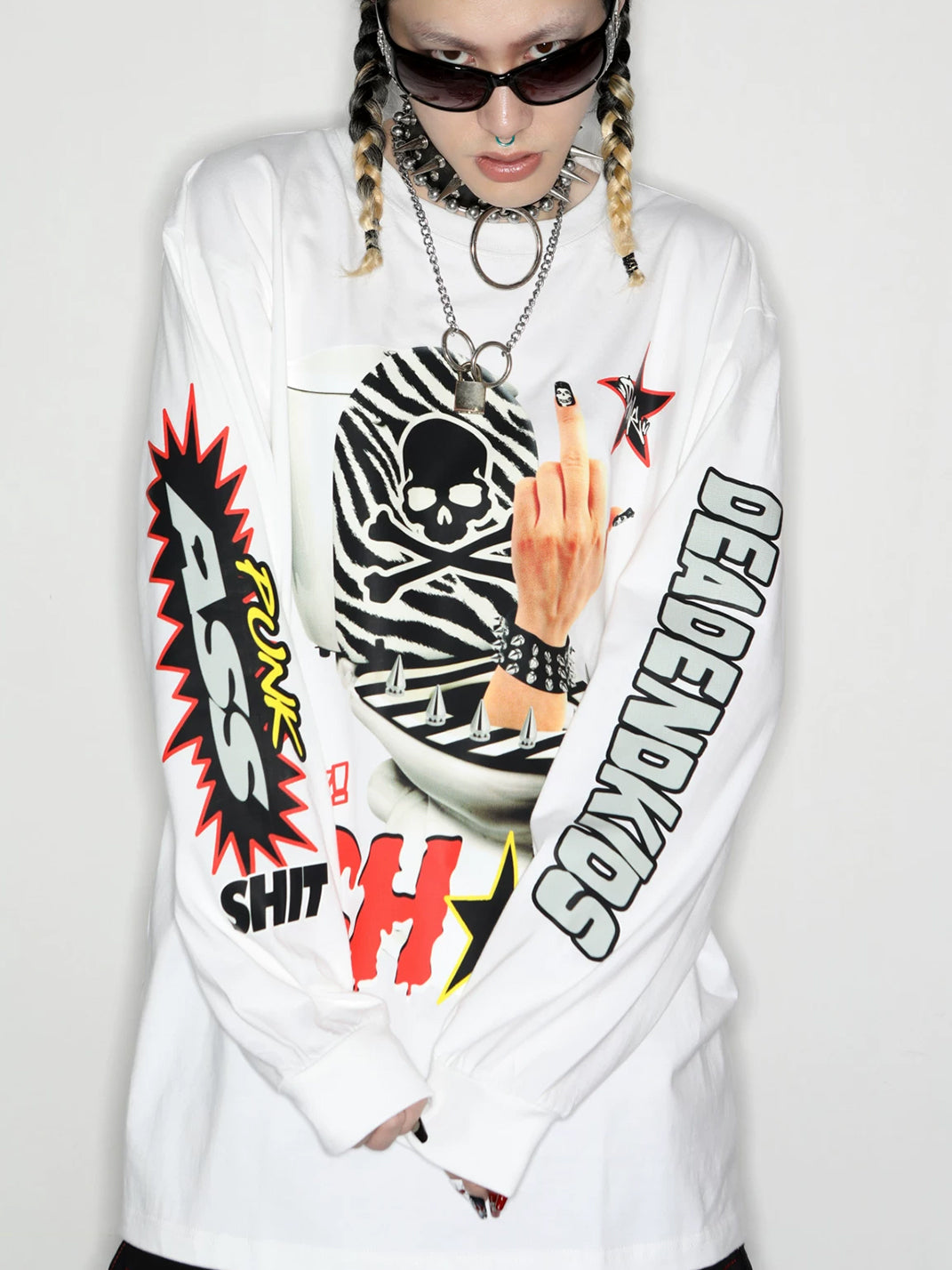 Punk Skull Graphic Oversized Long-Sleeve T-Shirt - View 11