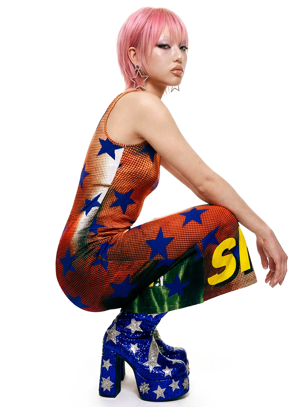 Halftone Star Graphic Bodycon Maxi Dress - View 4