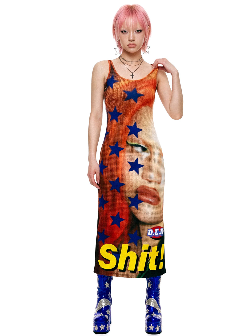 Halftone Star Graphic Bodycon Maxi Dress - View 5