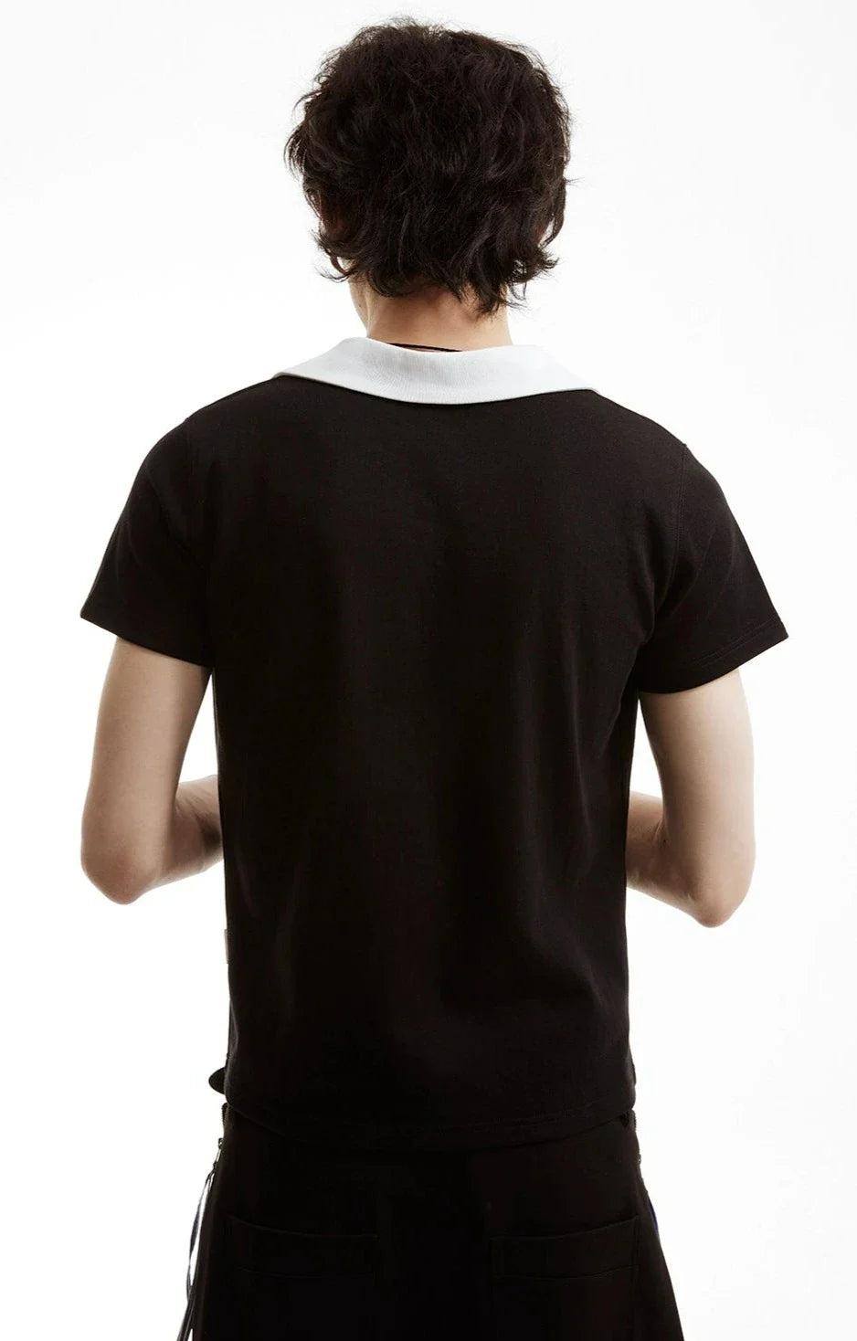 Contrast Collar Black Polo Shirt