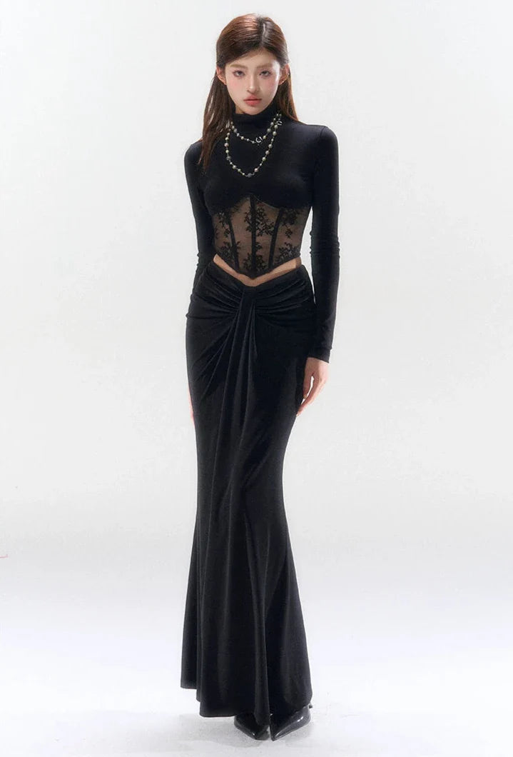 Lace Corset Evening Long Sleeve Top