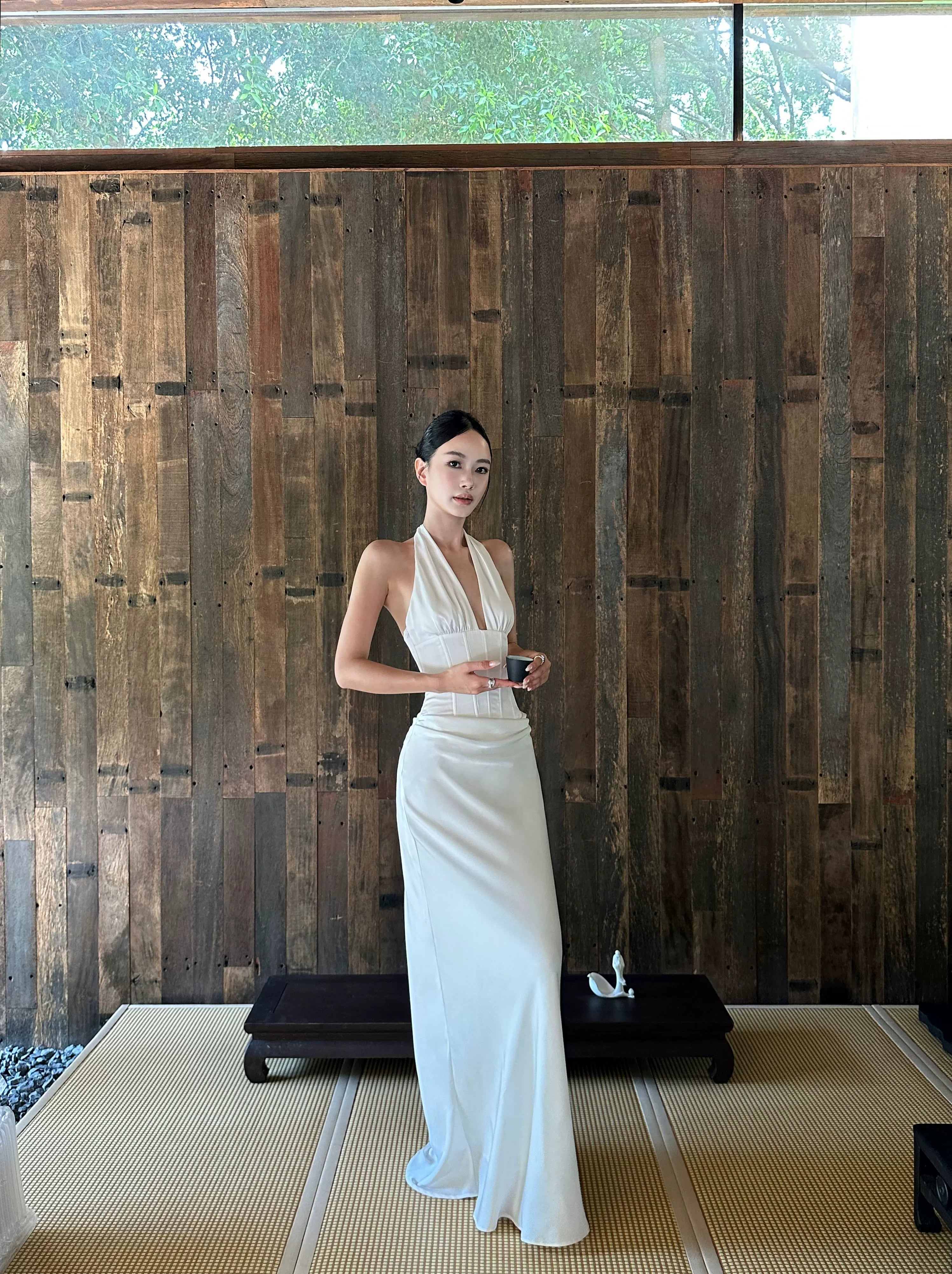 Satin Halter Backless Maxi Dress product view 1