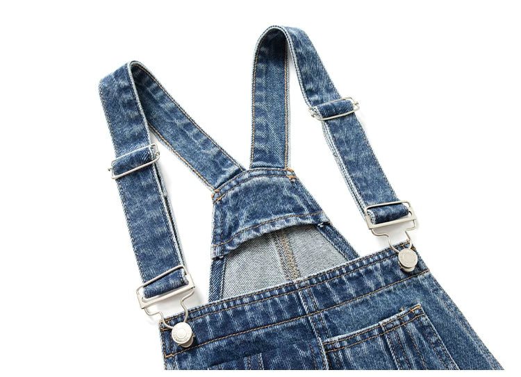 Vintage-Wash Wide-Leg Denim Overalls product view 3