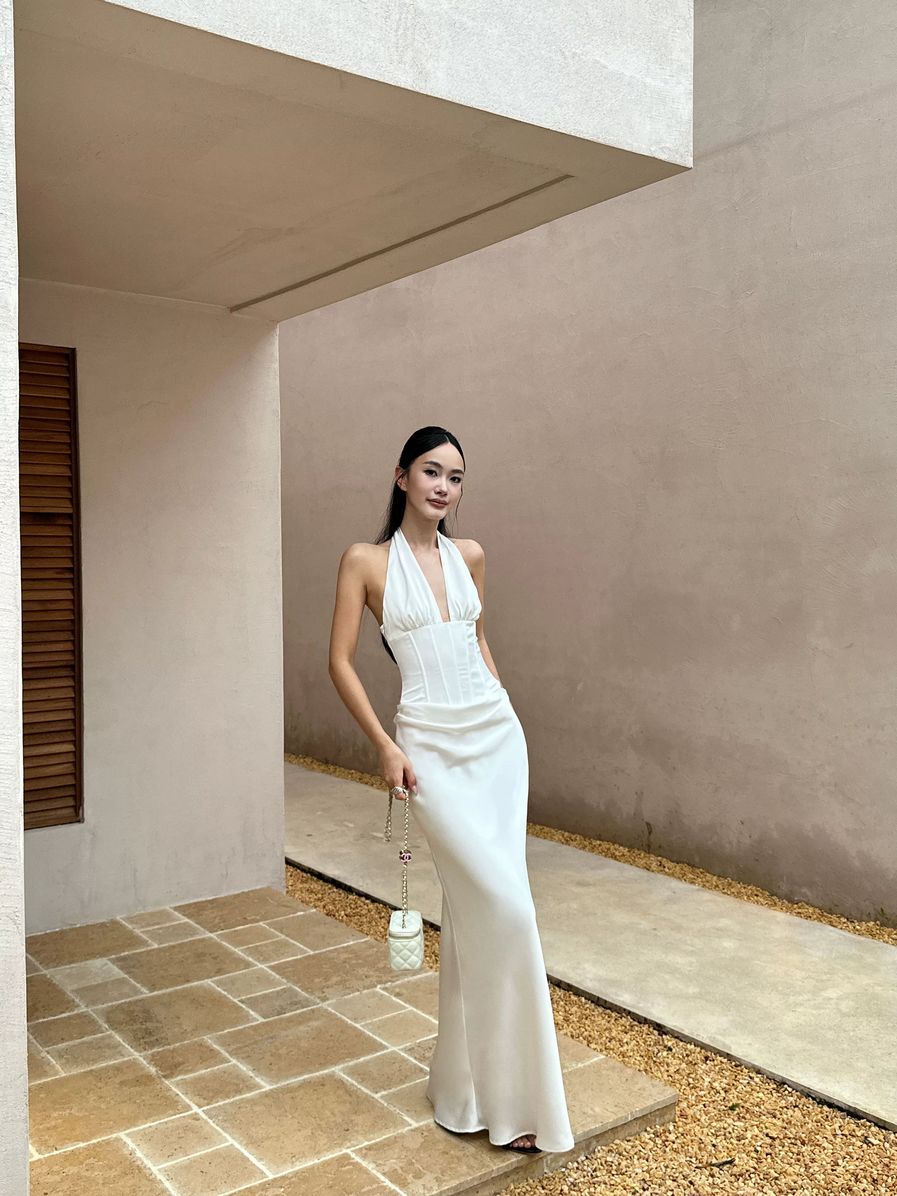 Satin Halter Backless Maxi Dress product view 3