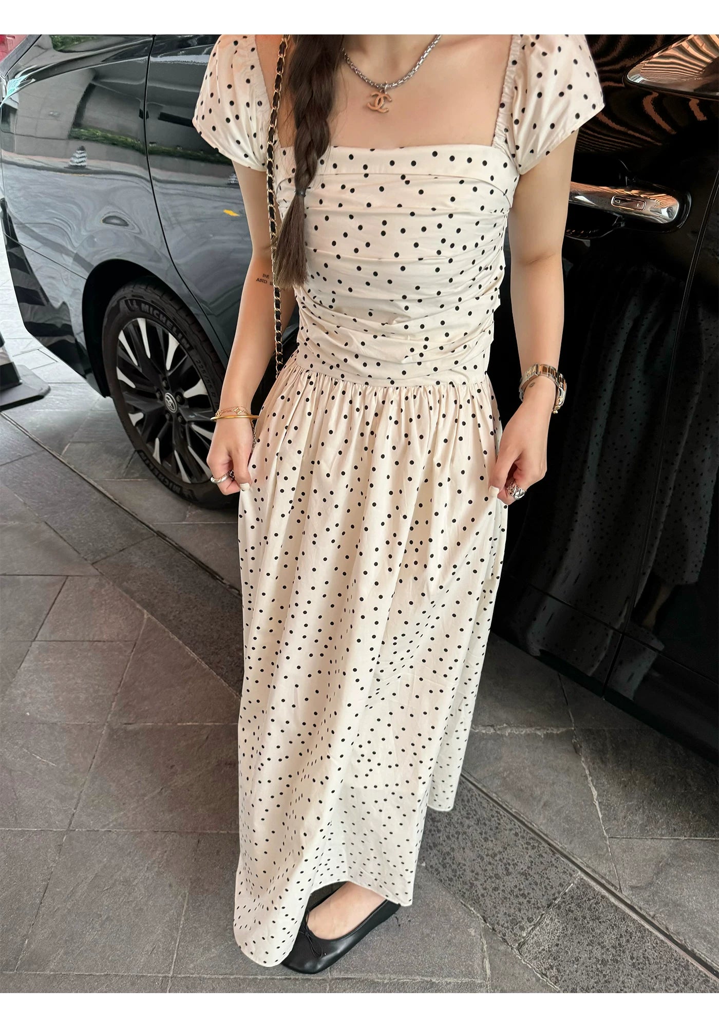 Polka-Dot Flutter-Sleeve Maxi Dress product view 1