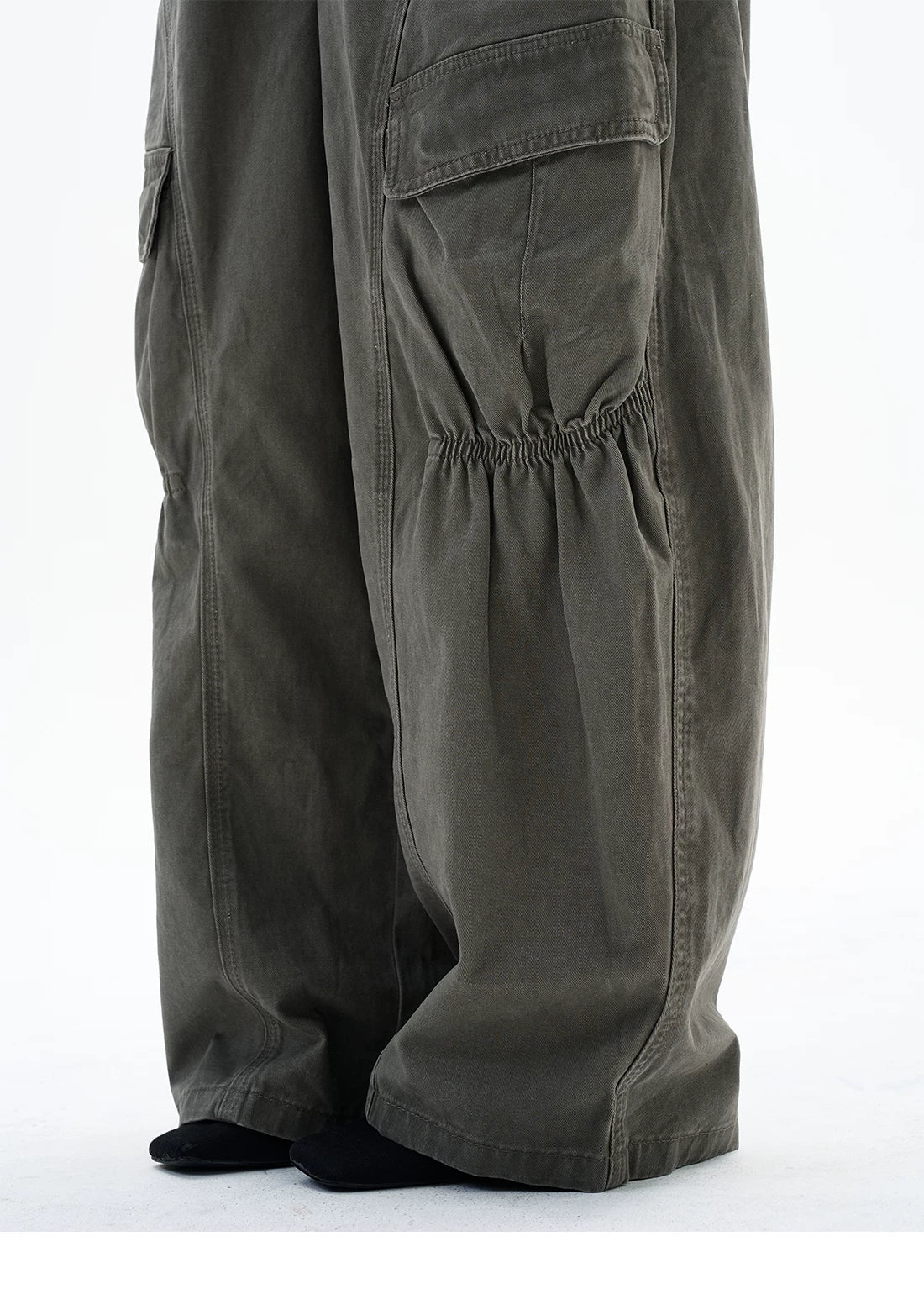 Washed Gathered-Knee Wide-Leg Cargo Pants product view 8