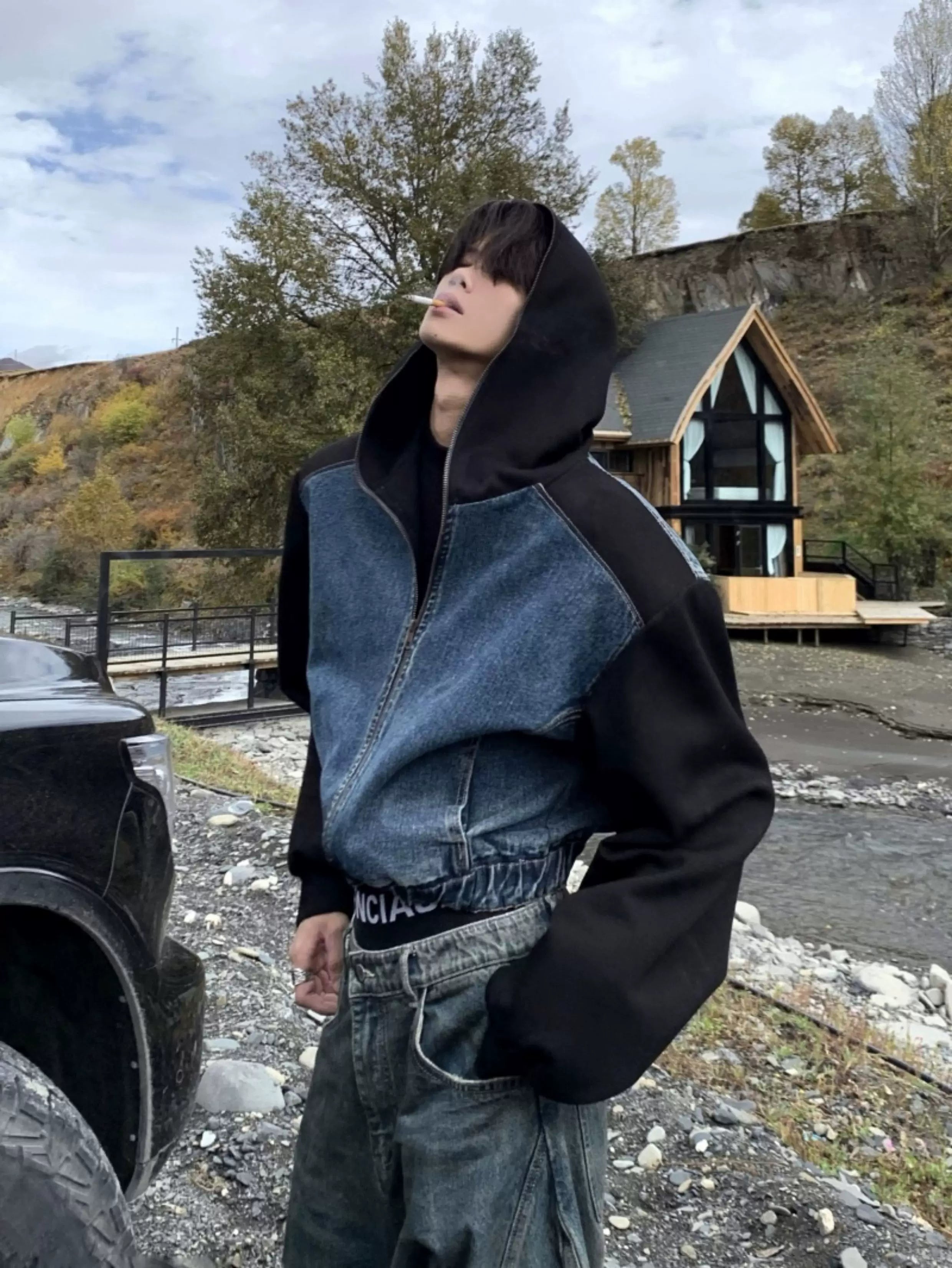 Denim-Panel Hooded Jacket product view 4