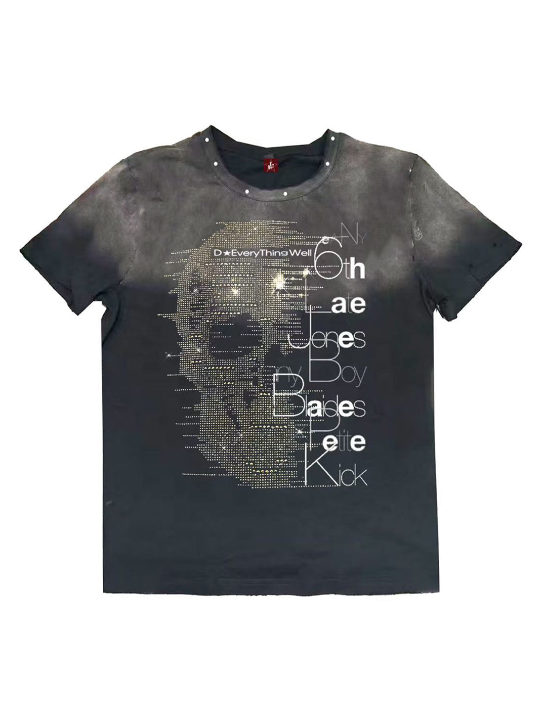 Beaded Rhinestone Heavy-Wash T-Shirt