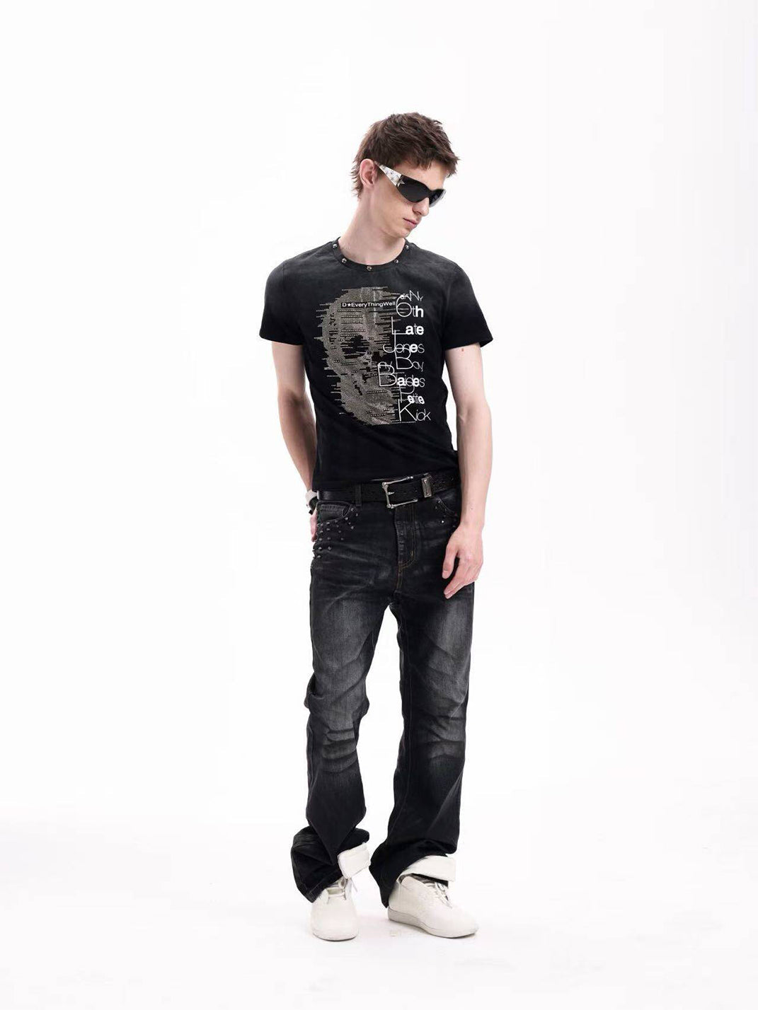 Beaded Rhinestone Heavy-Wash T-Shirt - View 3