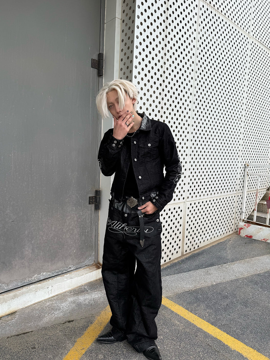 Waxed Double-Waist Patchwork Jeans - View 4
