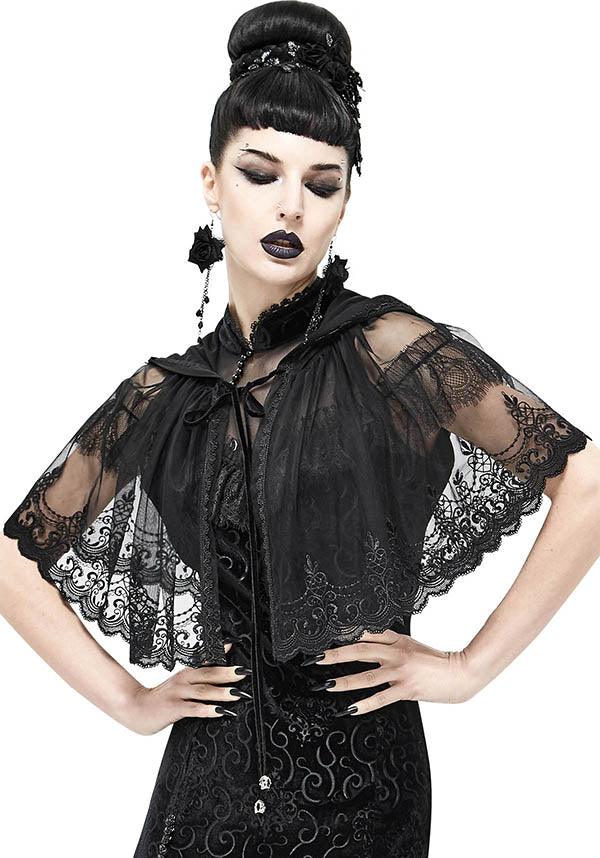 Devil Fashion Gothic Lace Lace Trim Cape Cape - Black