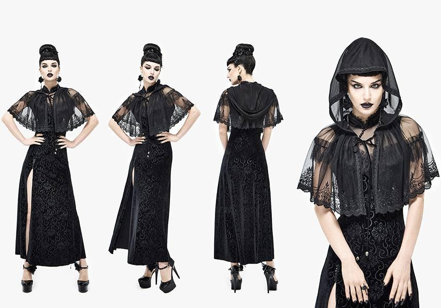 Devil Fashion Gothic Lace Lace Trim Cape Cape - Black