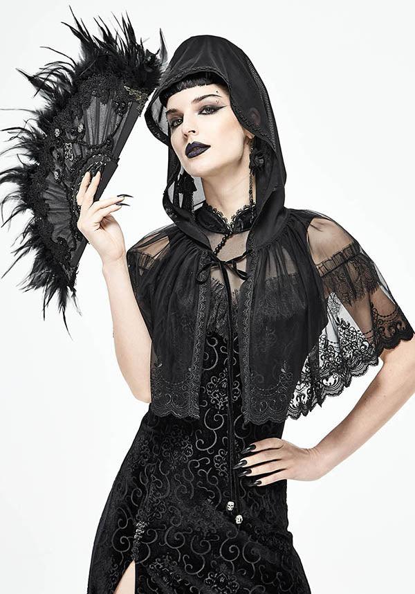 Devil Fashion Gothic Lace Lace Trim Cape Cape - Black