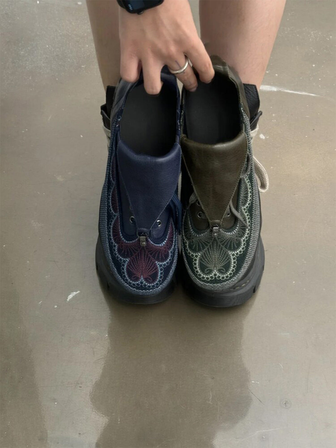 Olive Embroidered Chunky Runner Sneakers - View 9